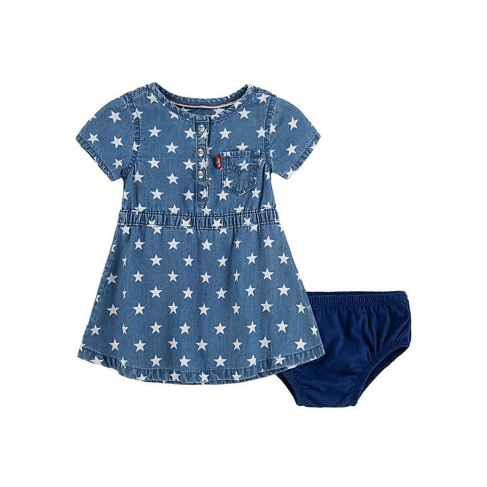 שמלת ליוויס Girls Printed Denim Dress תינוקות