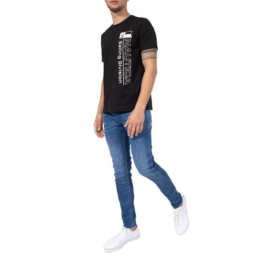 חולצת טישרט נאוטיקה קצרה עם הדפס לוגו לאורך גברים