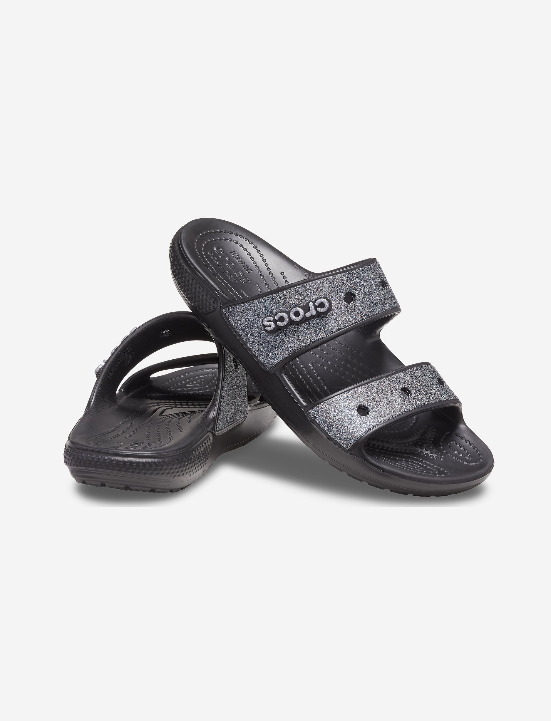 Crocs Classic Glitter Sandal - כפכפים לנשים קרוקס שתי רצועות בצבע שחור בעיטור נצנצים