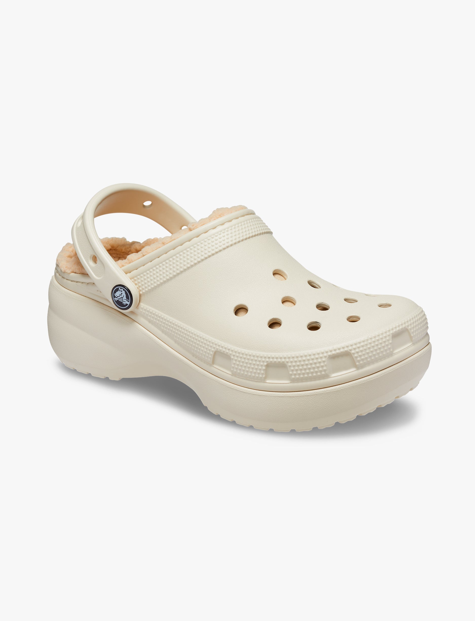 Crocs Classic Platform Lined Clog W - כפכפי קרוקס פלטפורמה עם פרווה לנשים בצבע קרם