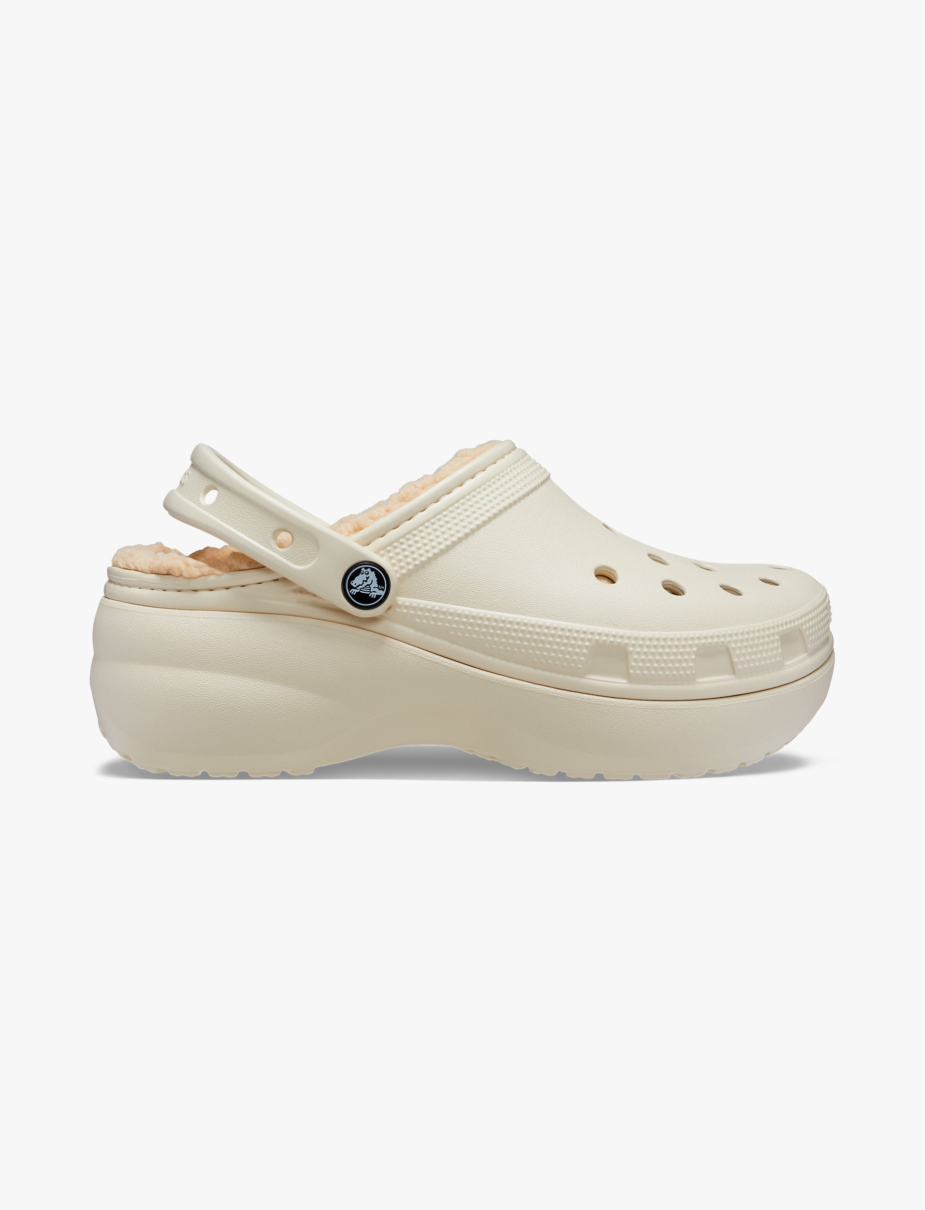 Crocs Classic Platform Lined Clog W - כפכפי קרוקס פלטפורמה עם פרווה לנשים בצבע קרם