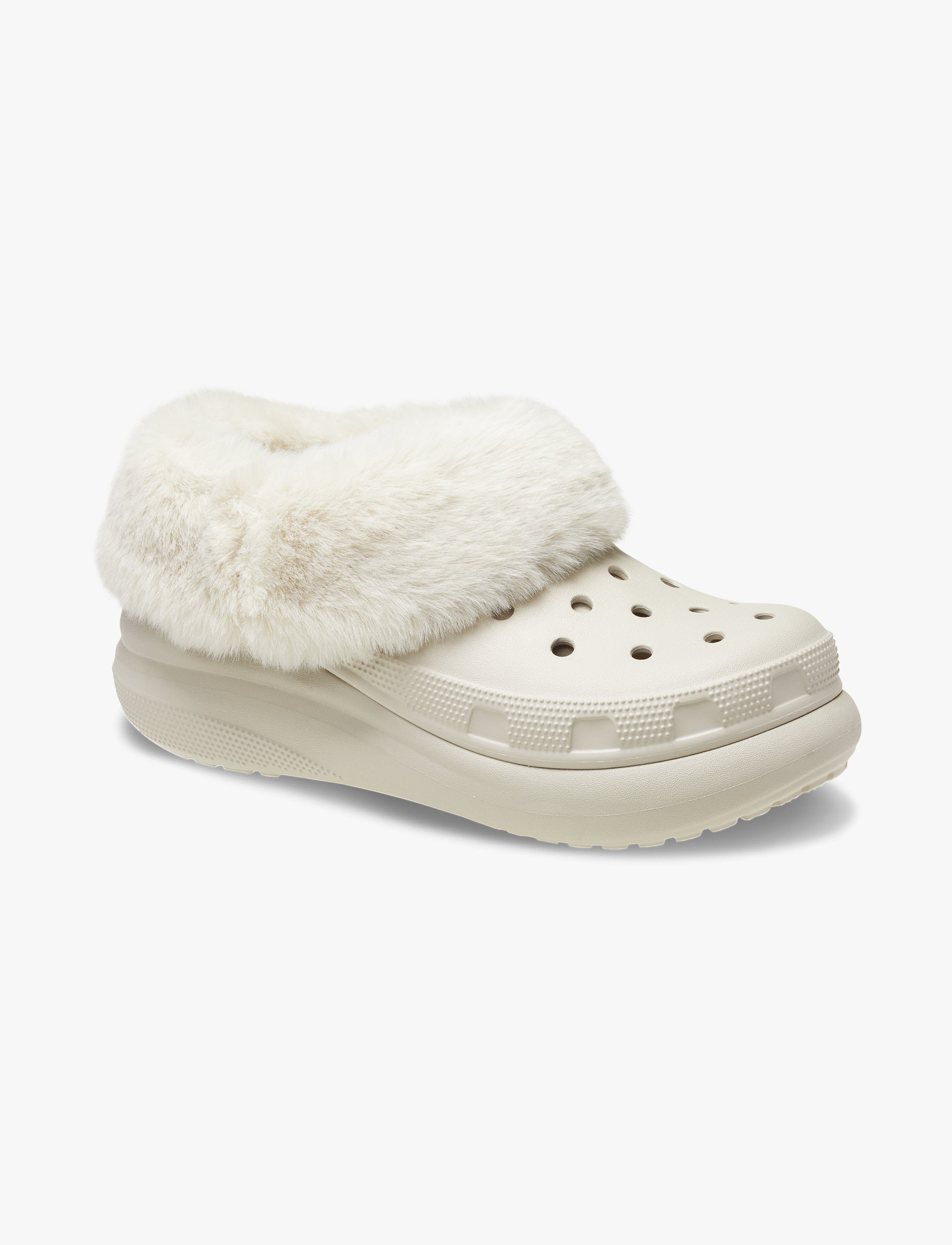 Crocs Furever Crush - כפכפי פלטפורמה קרוקס קראש עם פרווה לנשים בצבע אבן