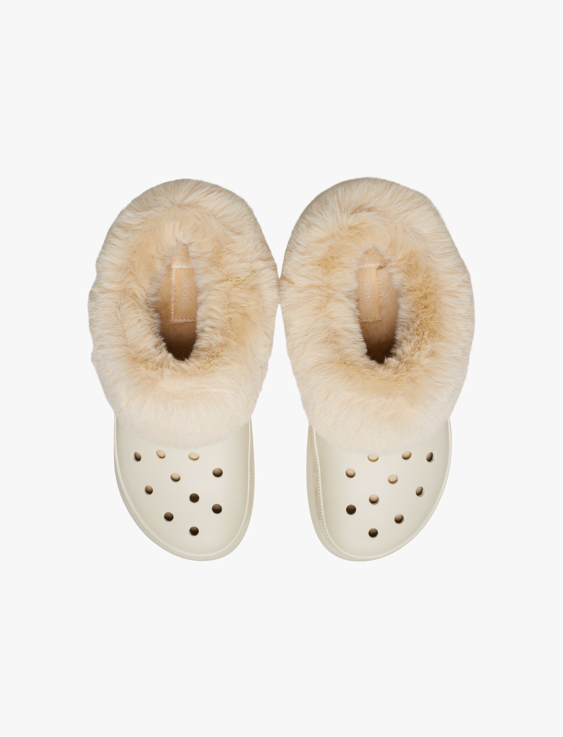 Crocs Furever Crush - כפכפי פלטפורמה קרוקס קראש עם פרווה לנשים בצבע קרם