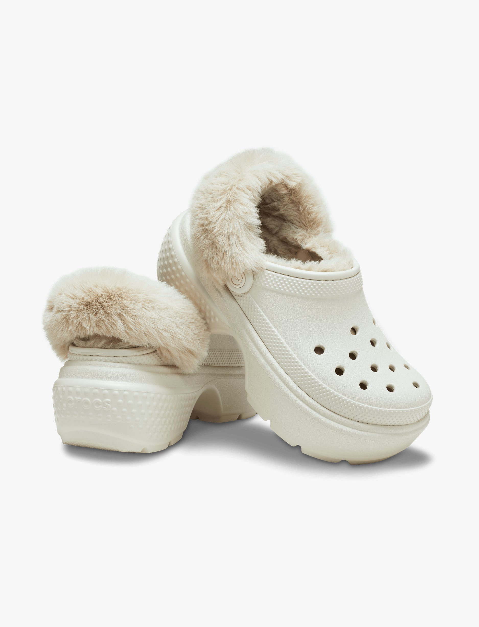 Crocs Stomp Lined Clog - כפכפי פלטפורמה קלוג סטומפ פרוותיים לנשים בצבע סטוקו