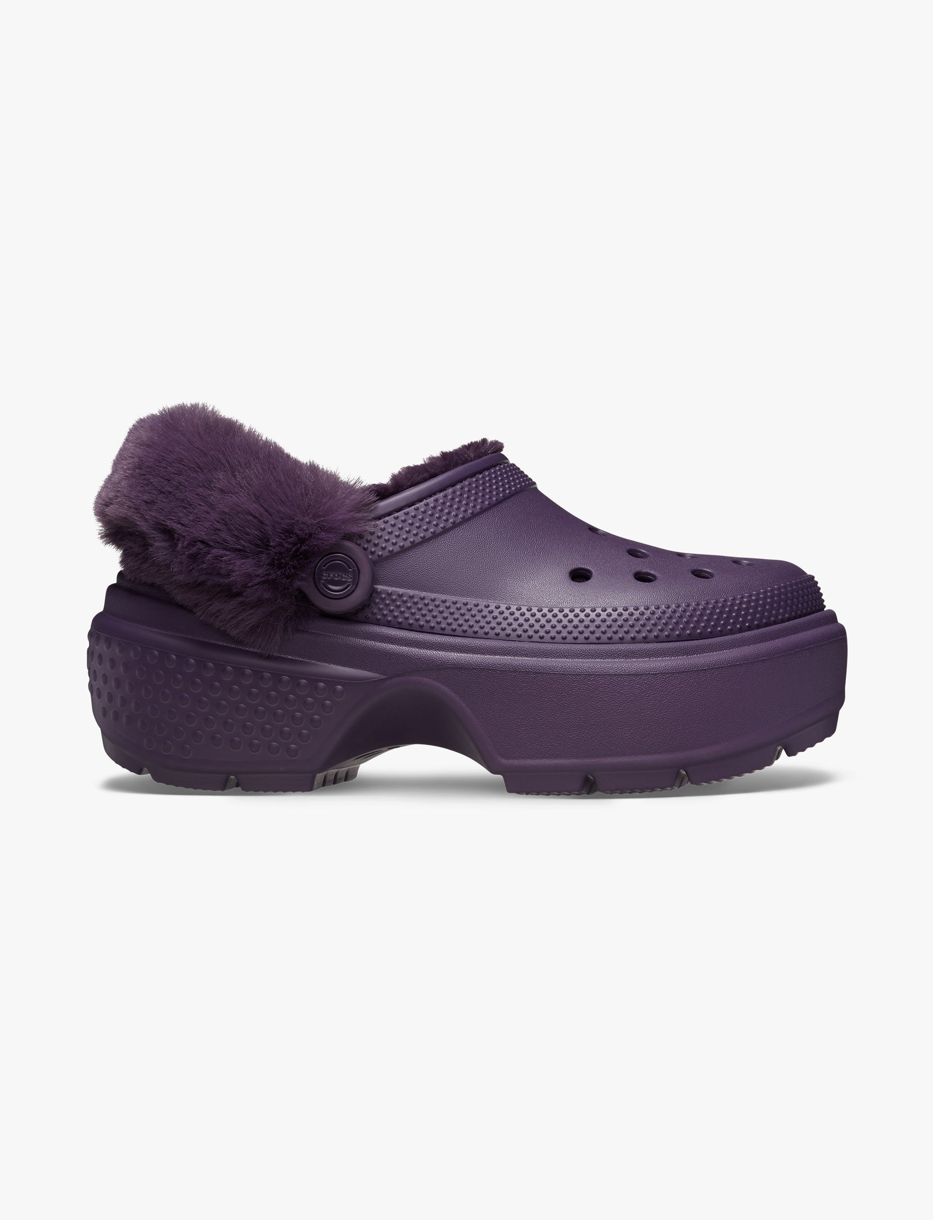 Crocs Stomp Lined Clog - כפכפי פלטפורמה קלוג סטומפ פרוותיים לנשים בצבע איריס כהה