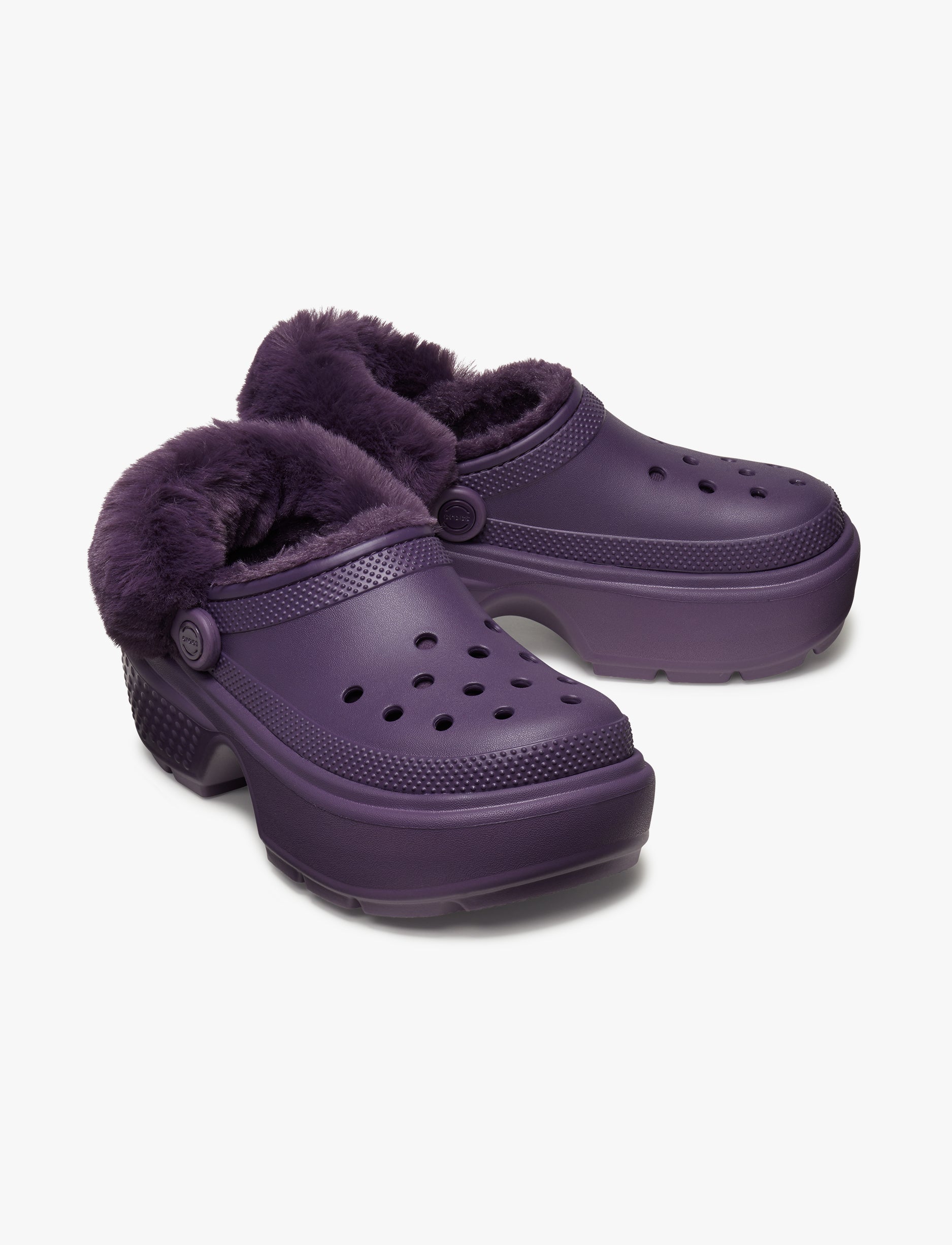 Crocs Stomp Lined Clog - כפכפי פלטפורמה קלוג סטומפ פרוותיים לנשים בצבע איריס כהה