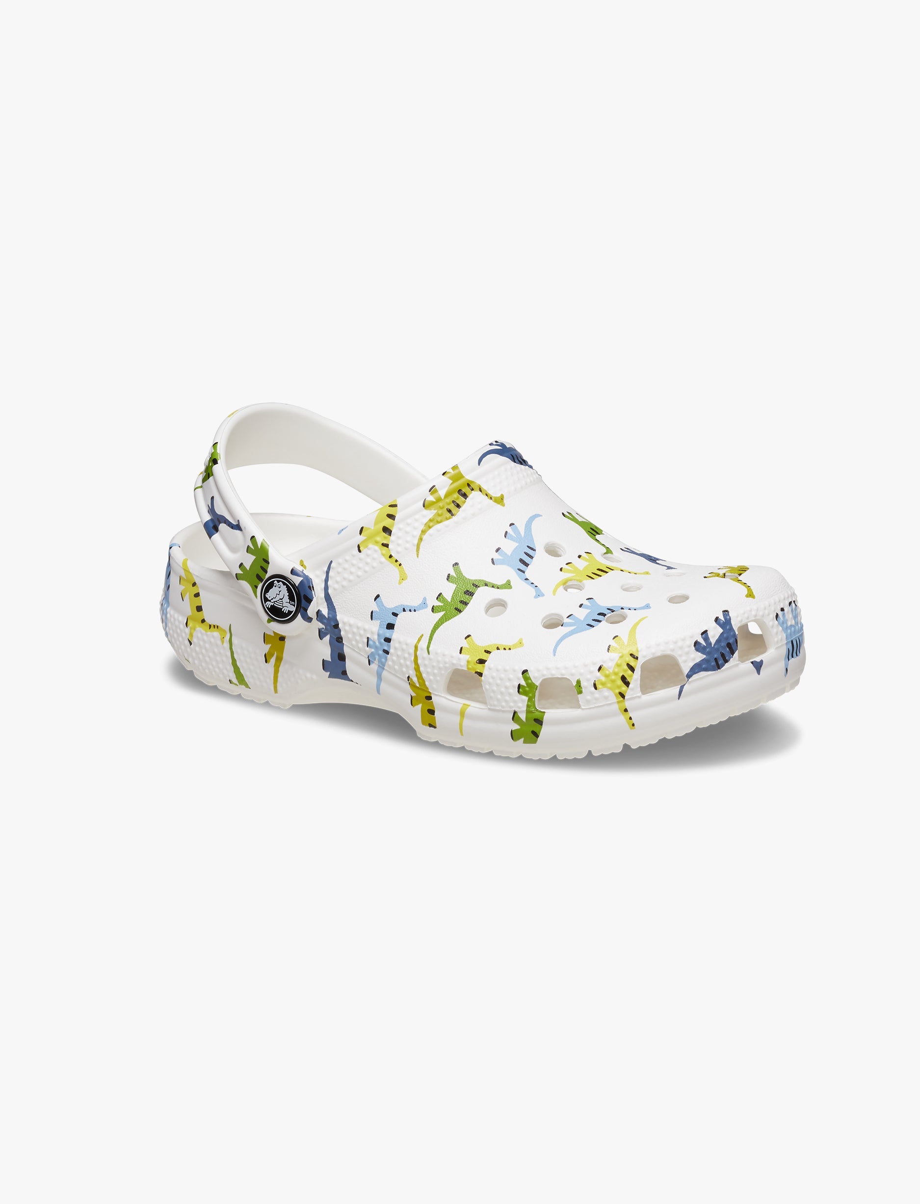 Crocs Classic Character Print Clog T - כפכפים לילדים קרוקס בצבע לבן/צבעוני בהדפס דינוזאור מידות קטנות