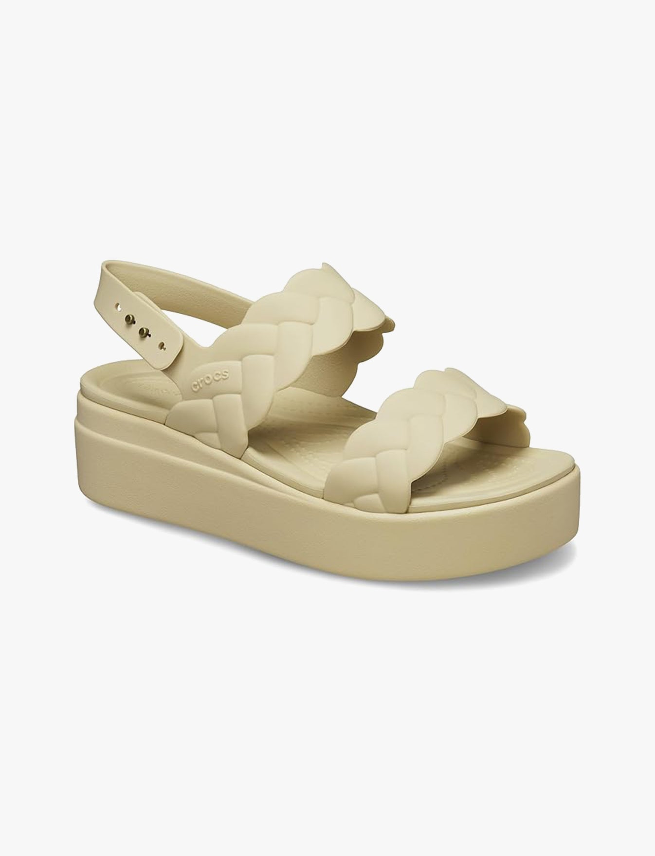 Crocs Brooklyn Woven Upper Low Wedge - סנדלי פלטפורמה קרוקס ברוקלין לנשים בצבע צ'אי