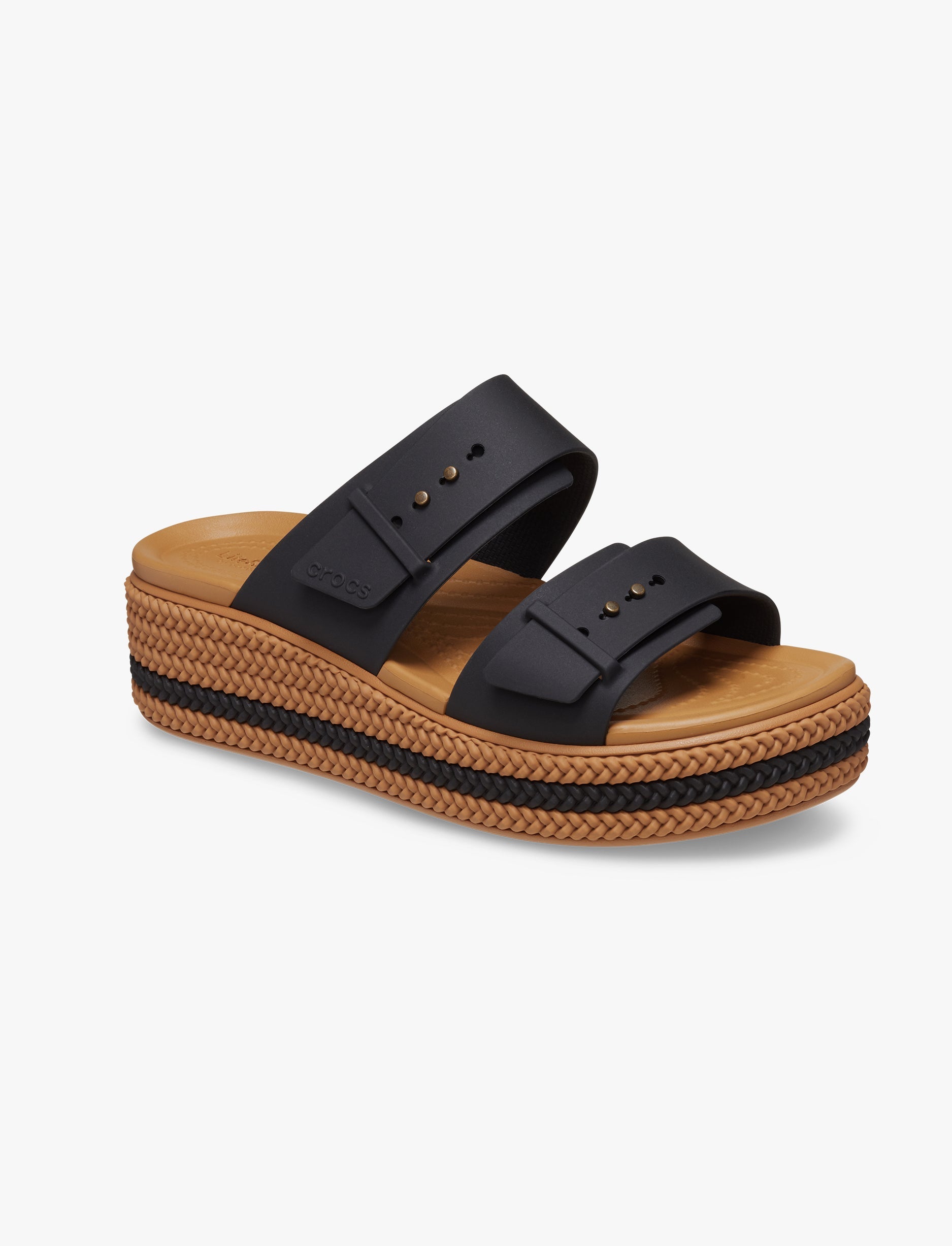 Crocs Brooklyn Woven Buckle - כפכפי פלטפורמה קרוקס לנשים עם סוליה קלועה בצבע שחור