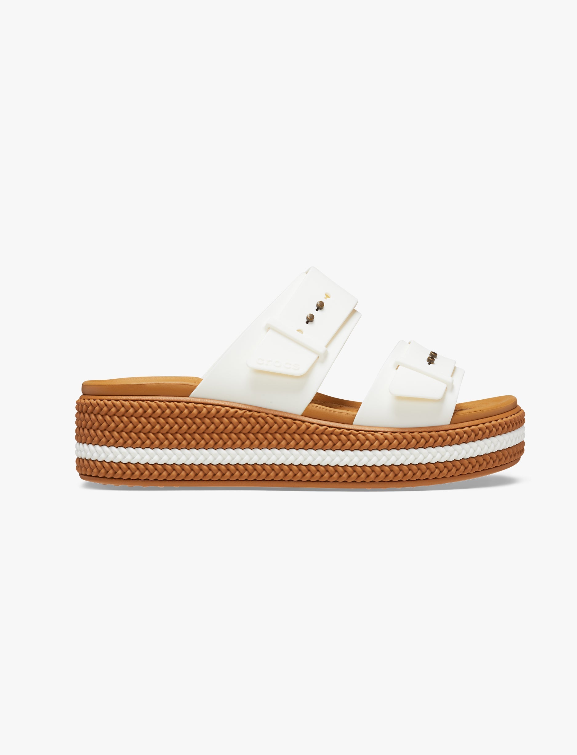 Crocs Brooklyn Woven Buckle - כפכפי פלטפורמה קרוקס לנשים עם סוליה קלועה בצבע לבן גיר