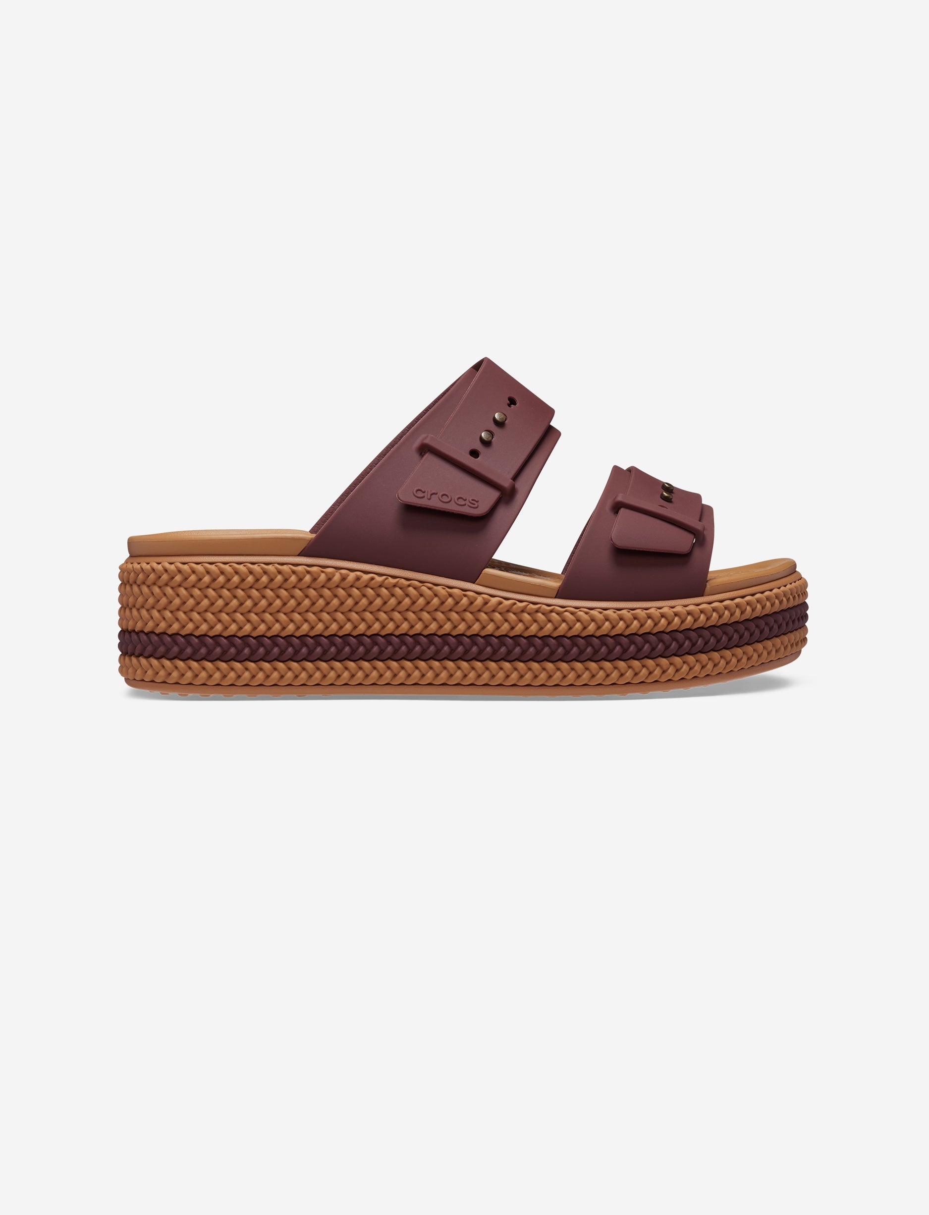 Crocs Brooklyn Woven Buckle - כפכפי פלטפורמה קרוקס לנשים עם סוליה קלועה בצבע חימר כהה