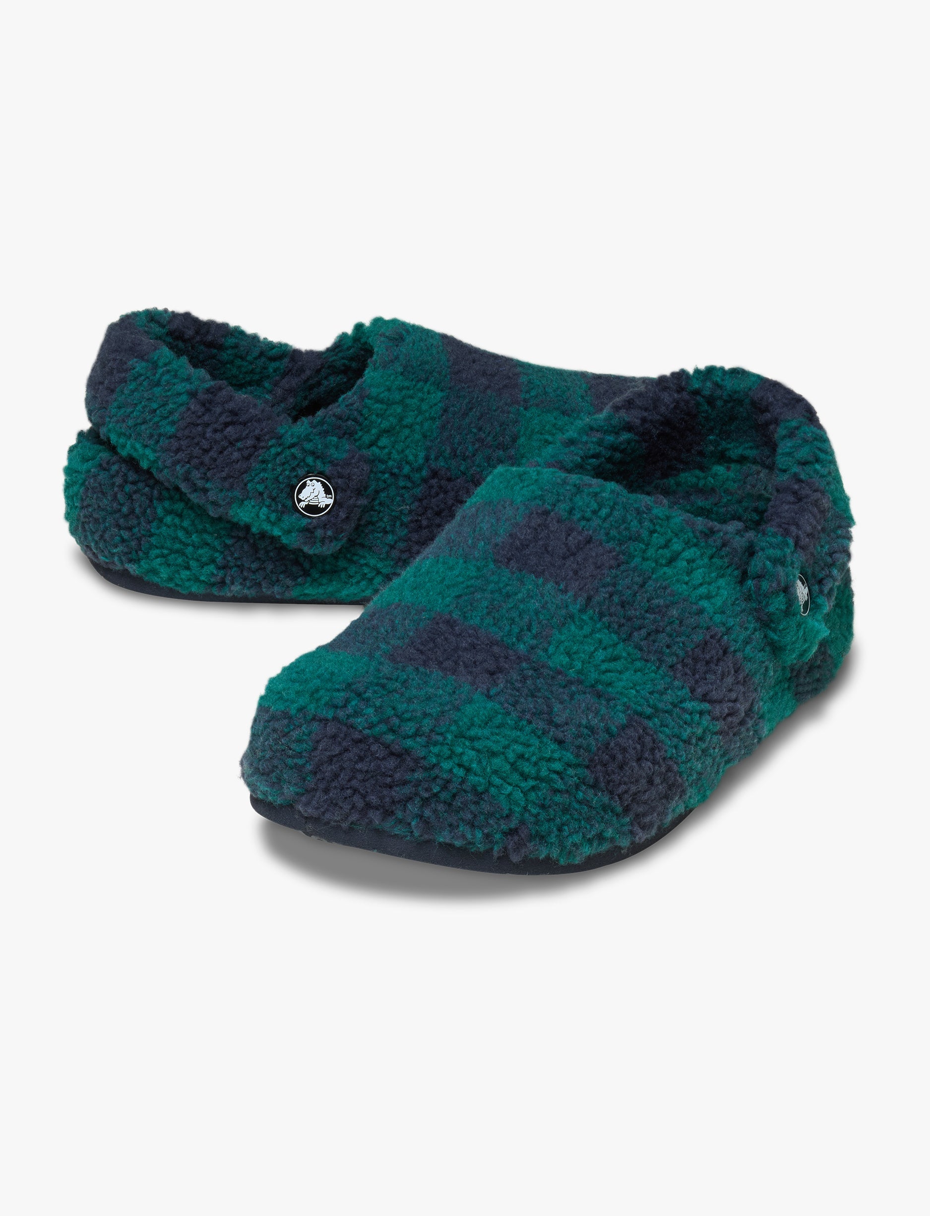 Crocs Classic Buffalo Check Cozzzy Slipper - נעלי בית קרוקס עם הדפס משובץ בצבע ירוק הוסטה/נייבי