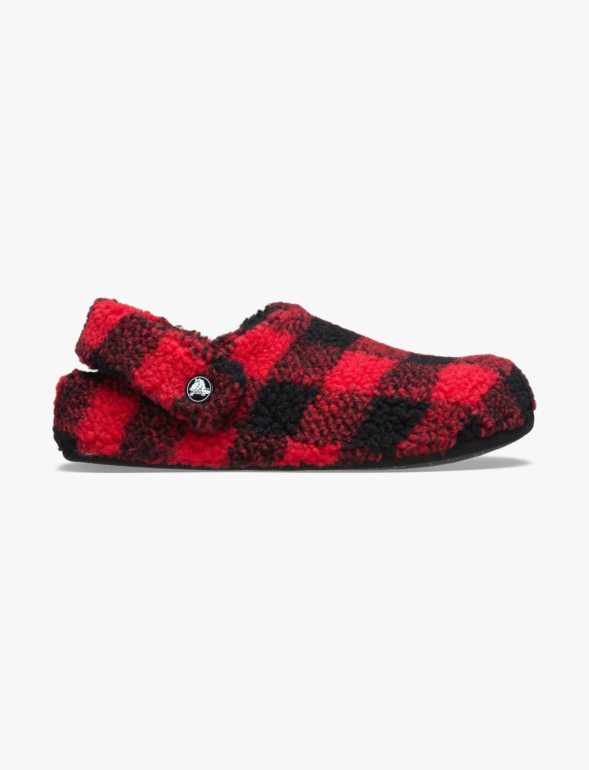 Crocs Classic Buffalo Check Cozzzy Slipper - נעלי בית קרוקס עם הדפס משובץ בצבע אדום ורסיטי/שחור
