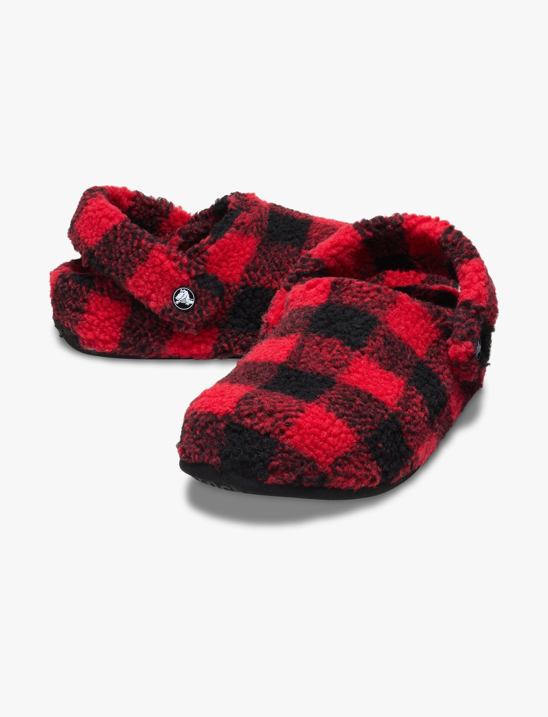 Crocs Classic Buffalo Check Cozzzy Slipper - נעלי בית קרוקס עם הדפס משובץ בצבע אדום ורסיטי/שחור
