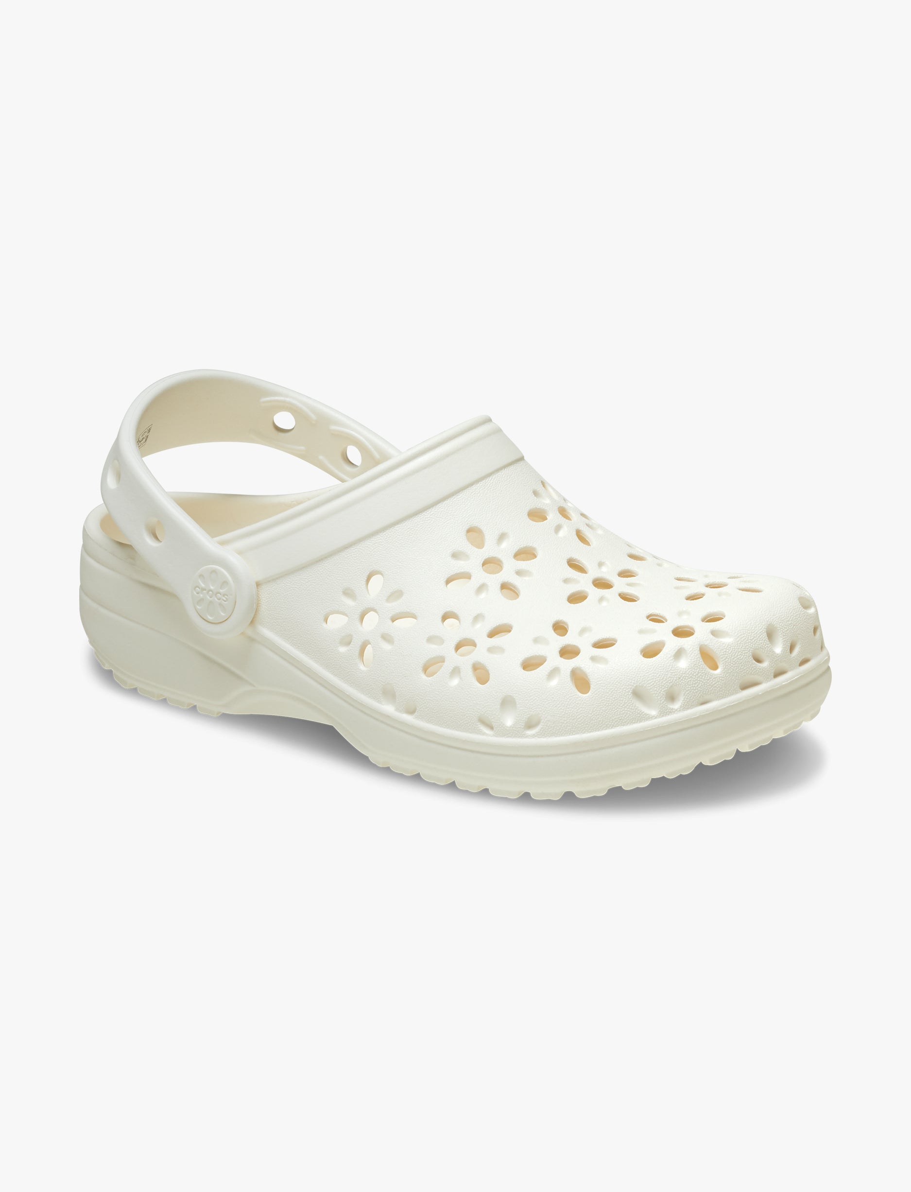 Crocs Classic Floral Cut Out Clog - כפכפי קרוקס לנשים בצבע לבן גיר