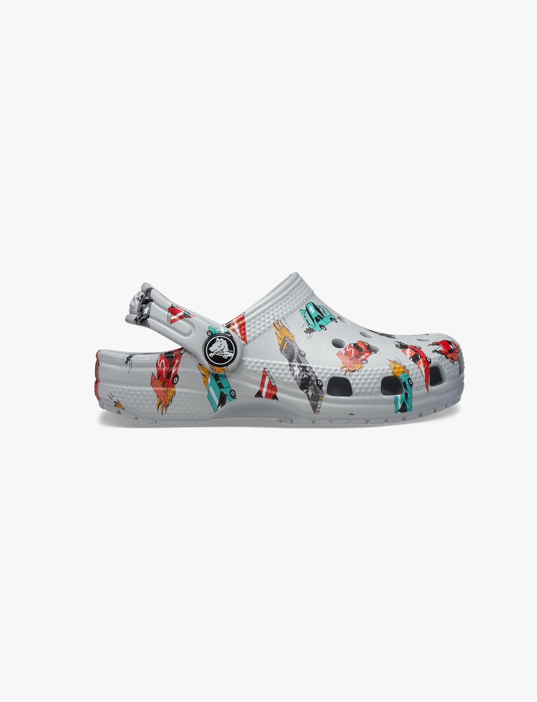 Crocs Classic Race Cars Graphic Clog T- כפכפי קרוקס לילדים בצבע אפור עם הדפס מכוניות