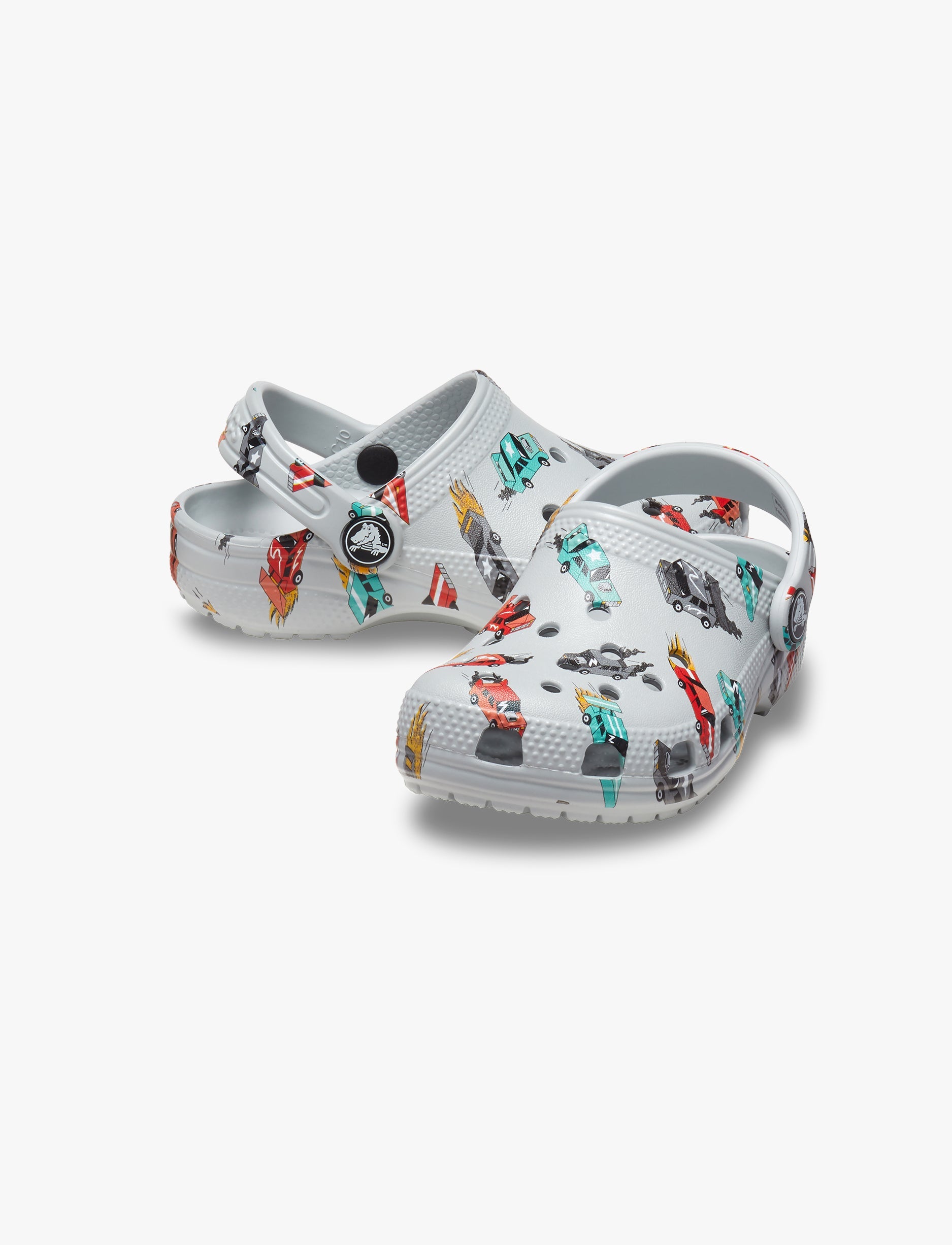 Crocs Classic Race Cars Graphic Clog T- כפכפי קרוקס לילדים בצבע אפור עם הדפס מכוניות