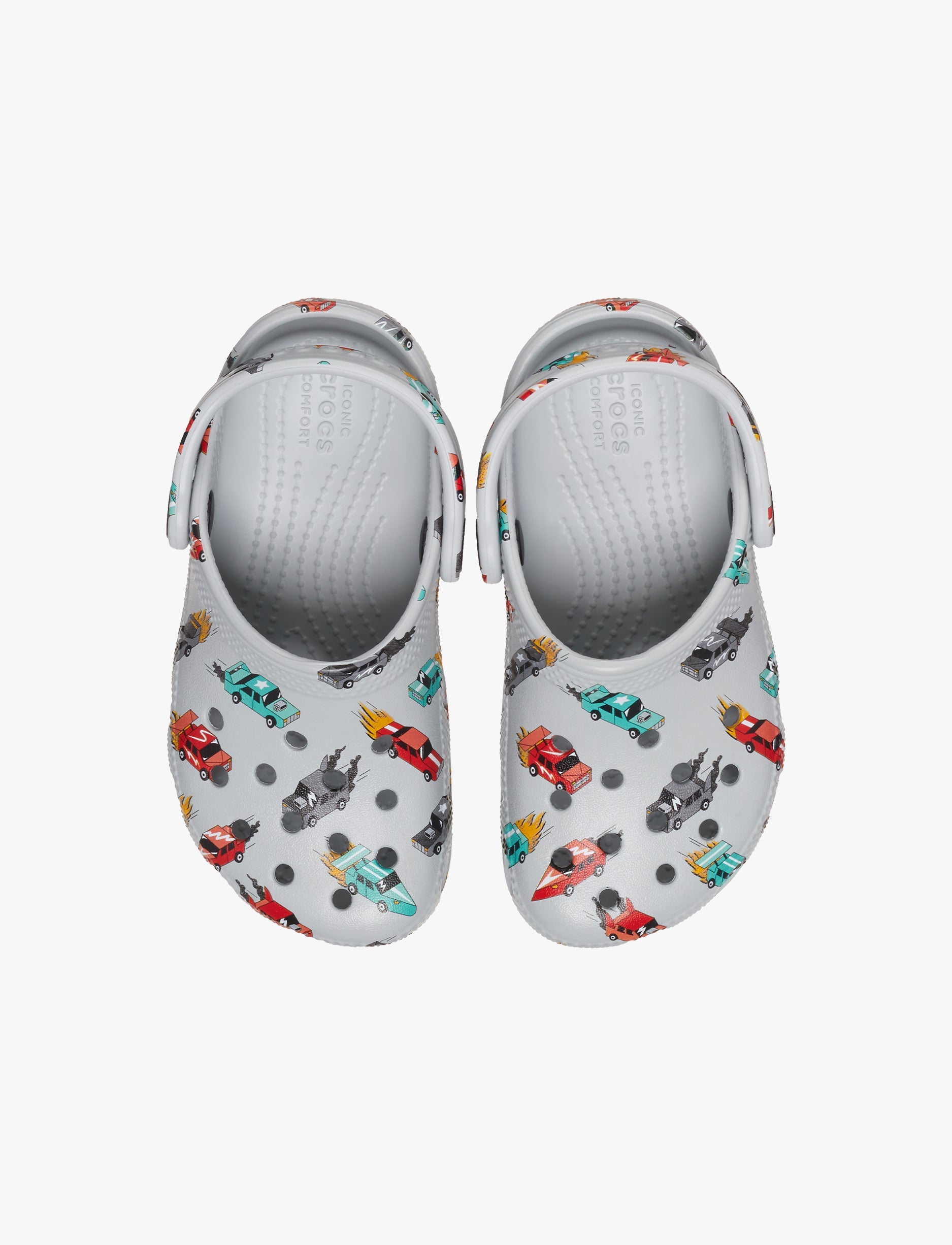 Crocs Classic Race Cars Graphic Clog T- כפכפי קרוקס לילדים בצבע אפור עם הדפס מכוניות