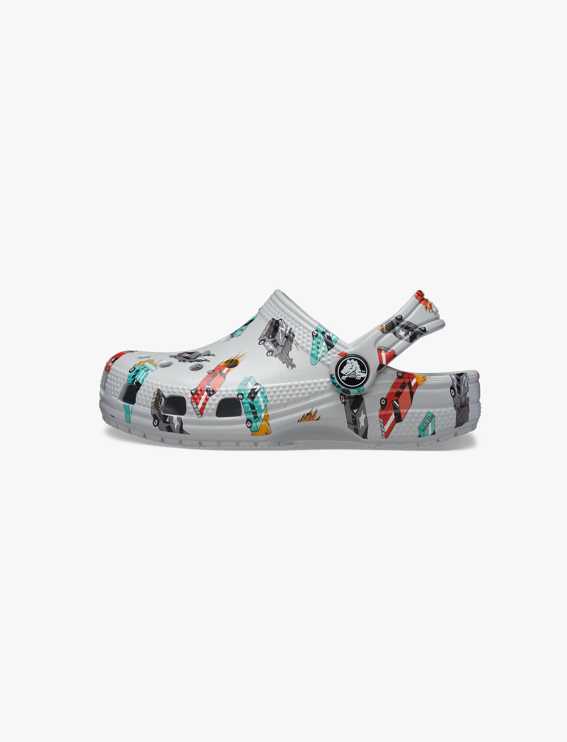 Crocs Classic Race Cars Graphic Clog T- כפכפי קרוקס לילדים בצבע אפור עם הדפס מכוניות