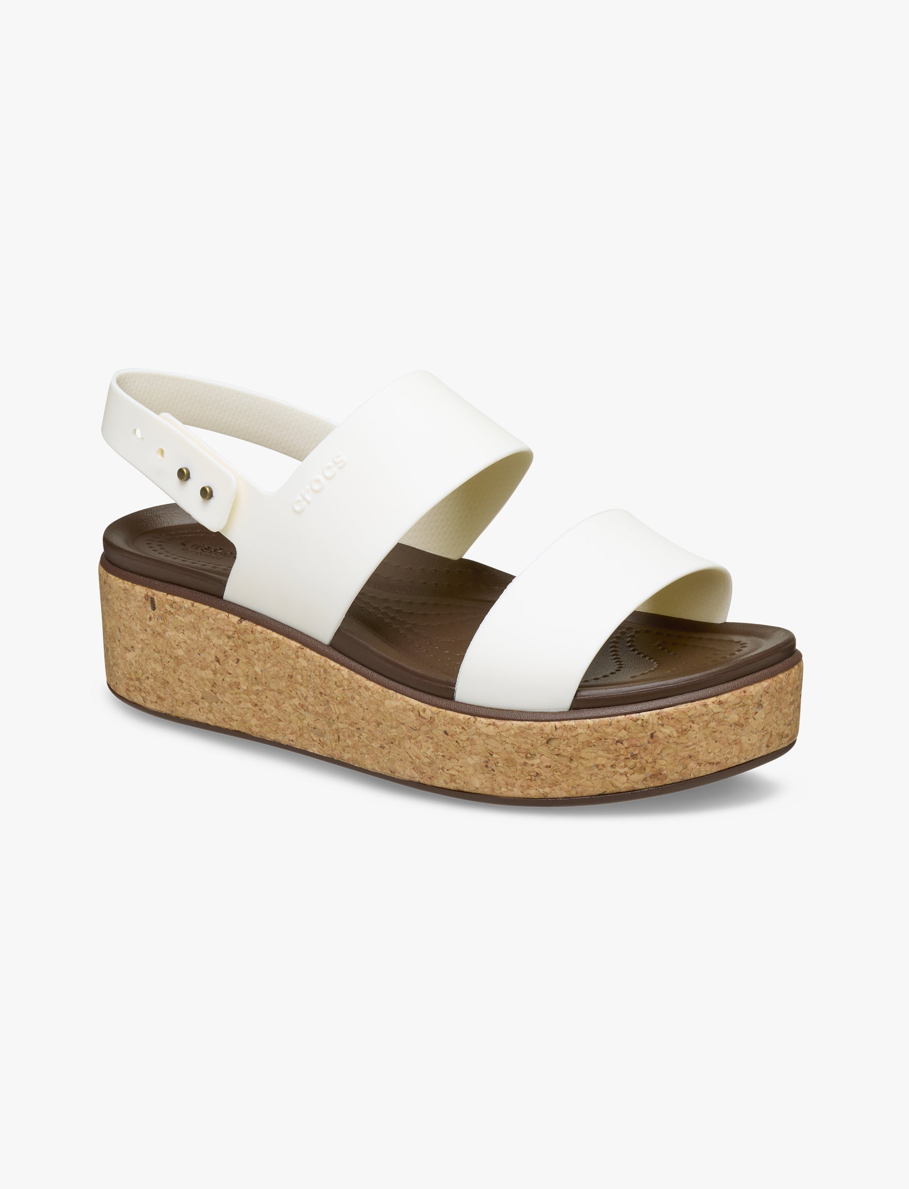 Crocs Brooklyn Cork Low Wedge - סנדלי פלטפורמה קרוקס ברוקלין קורק לנשים בצבע לבן גיר