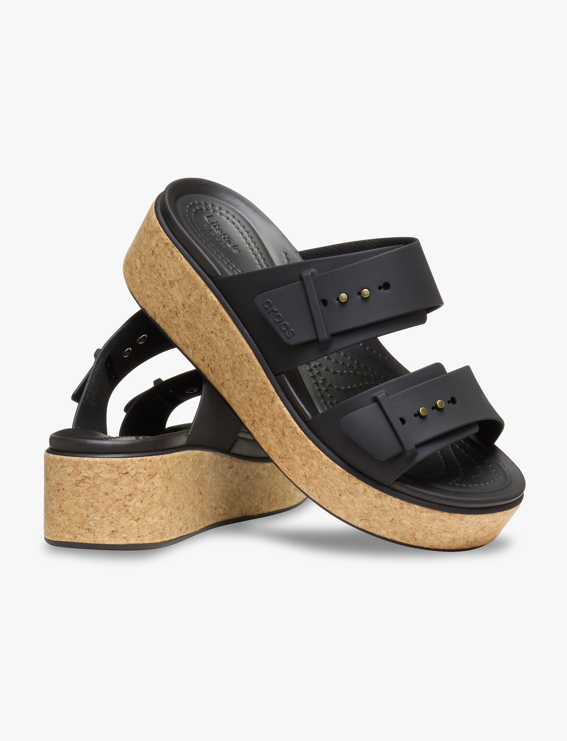 Crocs Brooklyn Cork Buckle - כפכפי פלטפורמה קרוקס ברוקלין לנשים בצבע שחור