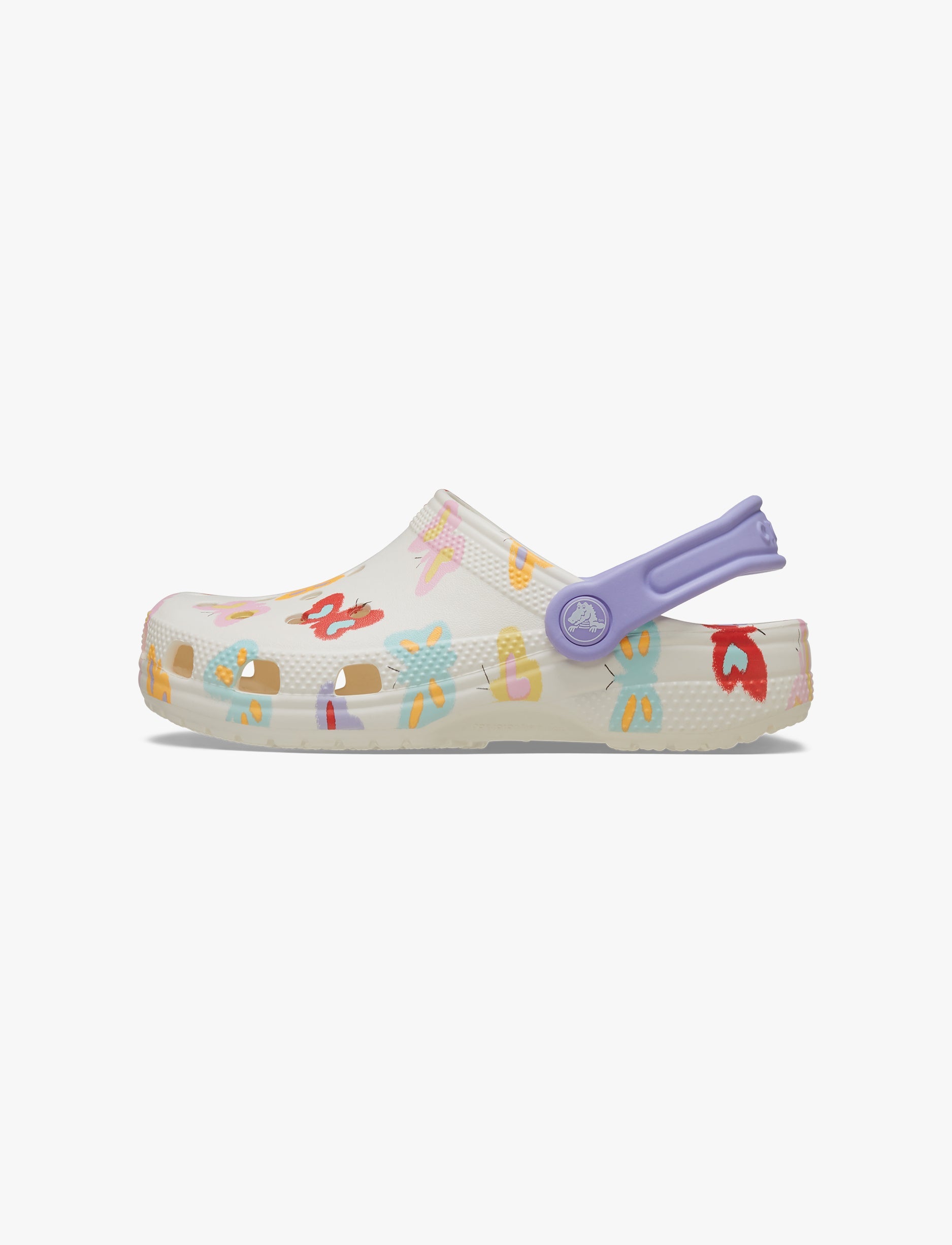 Crocs Classic Butterfly Graphic Clog K כפכפי קלוג קרוקס לילדים בצבע לבן גיר בהדפס פרפרים צבעוניים