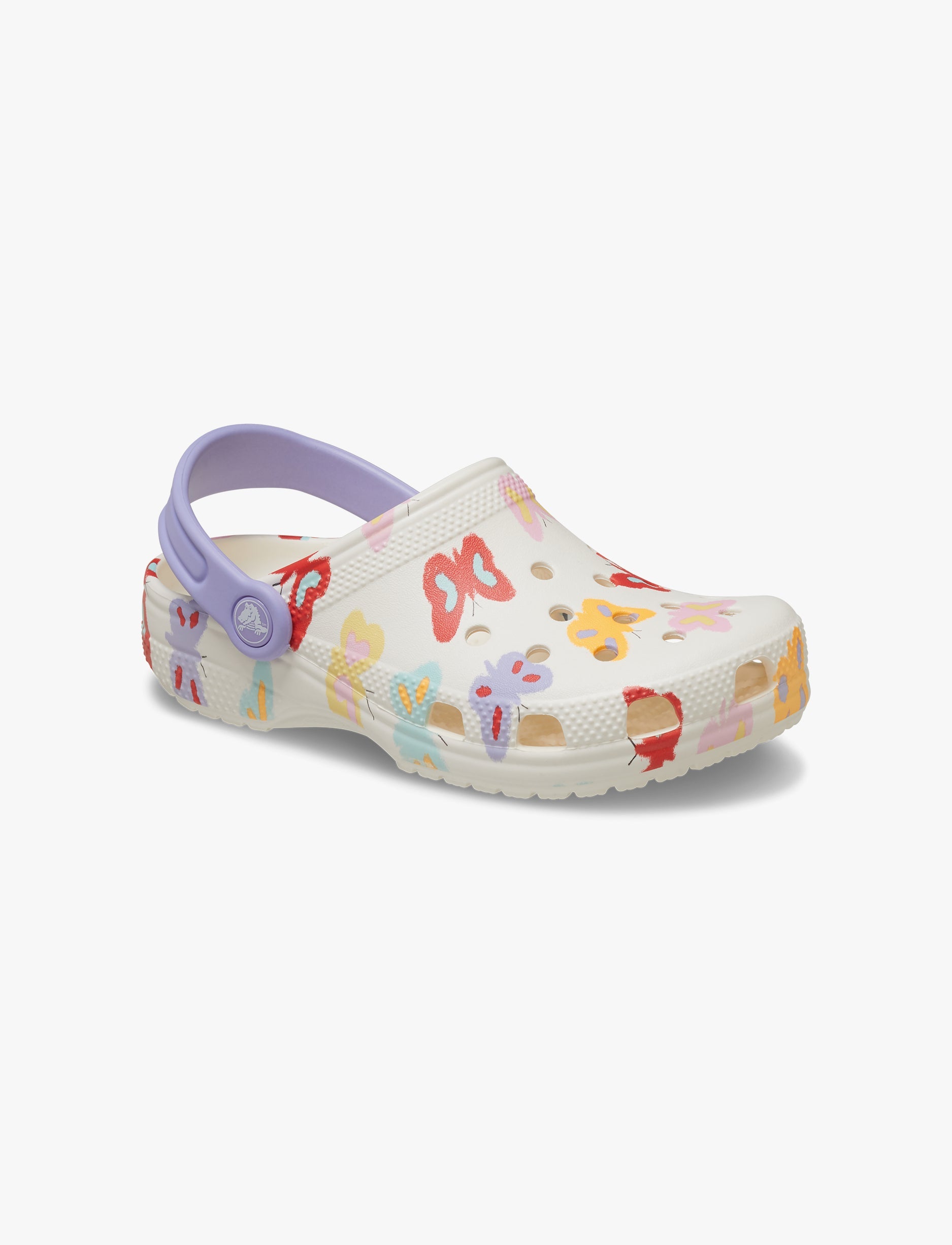 Crocs Classic Butterfly Graphic Clog T- כפכפי קלוג קרוקס לילדים בצבע לבן גיר בהדפס פרפרים צבעוניים מידות קטנות