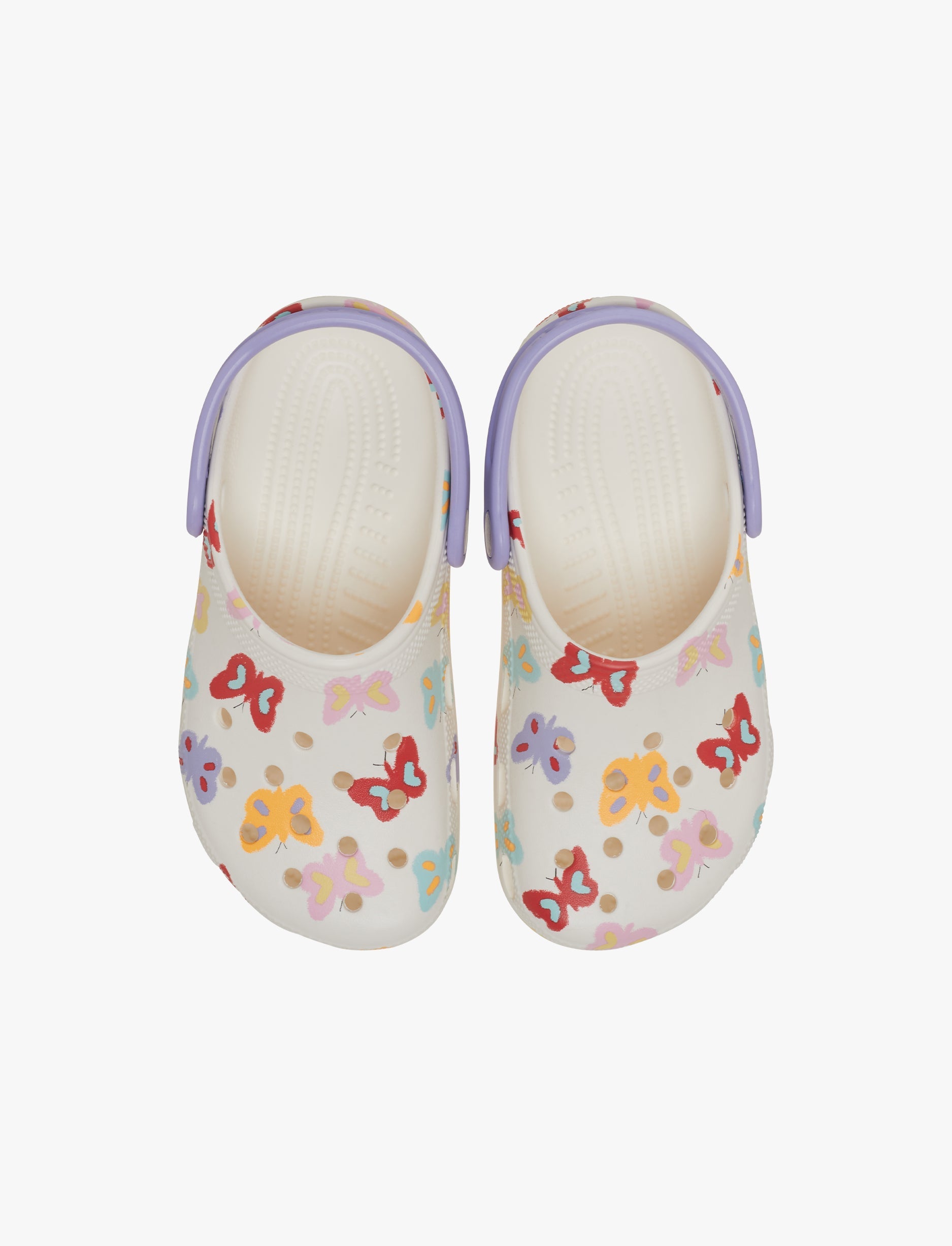 Crocs Classic Butterfly Graphic Clog T- כפכפי קלוג קרוקס לילדים בצבע לבן גיר בהדפס פרפרים צבעוניים מידות קטנות
