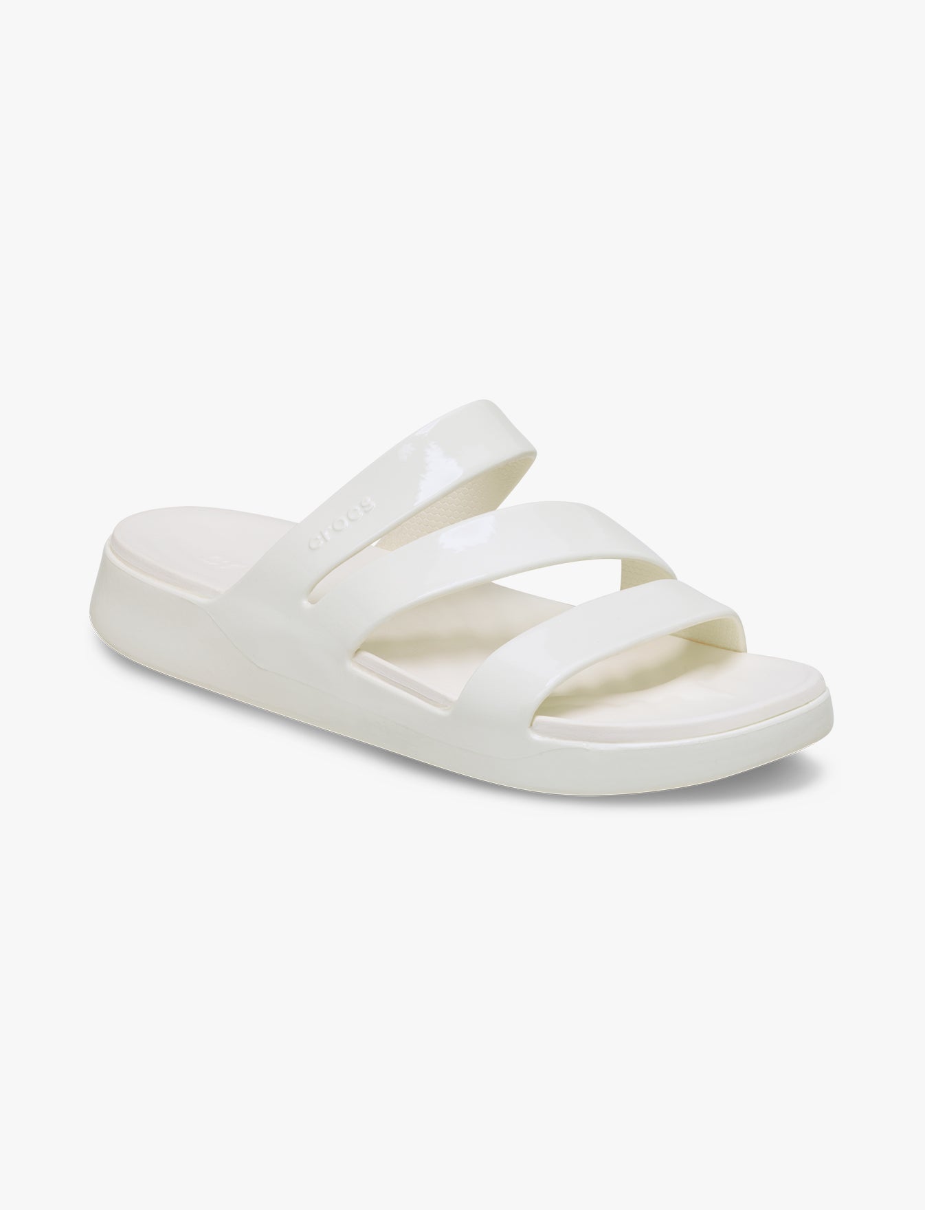 Crocs Getaway Patent Strappy - כפכפי קרוקס לנשים בצבע לבן גיר