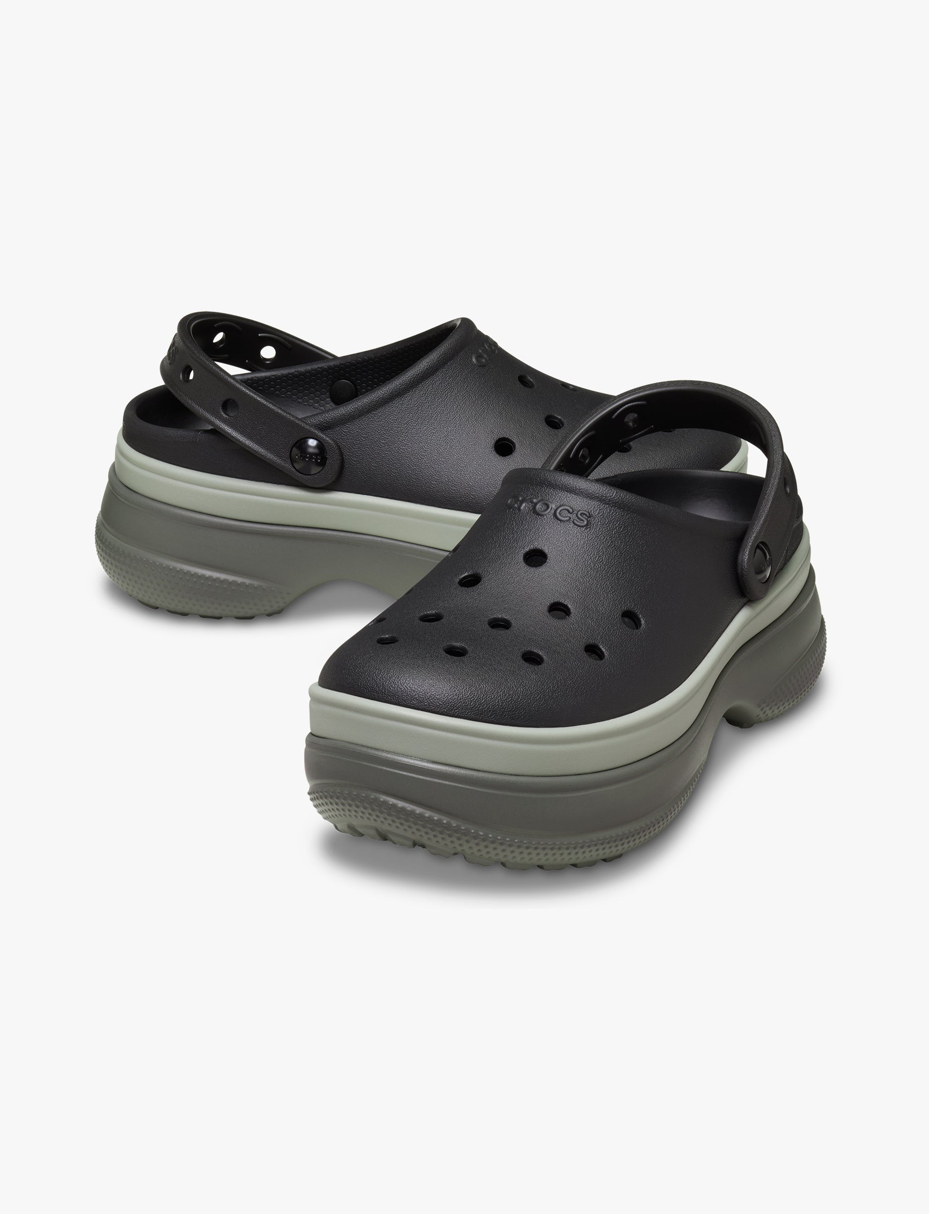 Crocs Classic Stacked Clog - כפכפי פלטפורמה קרוקס לנשים בצבע שחור/ירוק זית