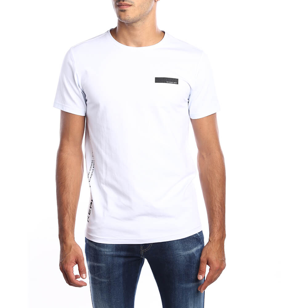 חולצת טישרט ריפליי קצרה פס לוגו עם כיתוב לאורך גברים