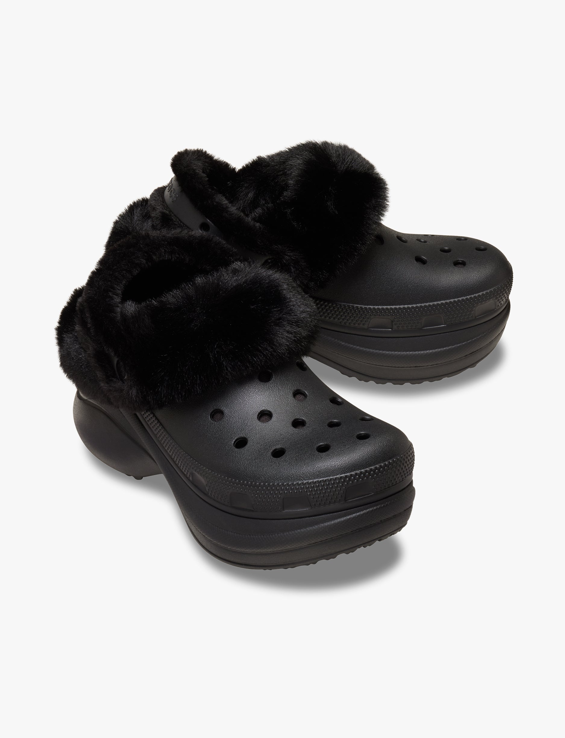 Crocs Bae Lined Clog - כפכפים פרוותיים קרוקס פלטפורמה ביי לנשים בצבע שחור