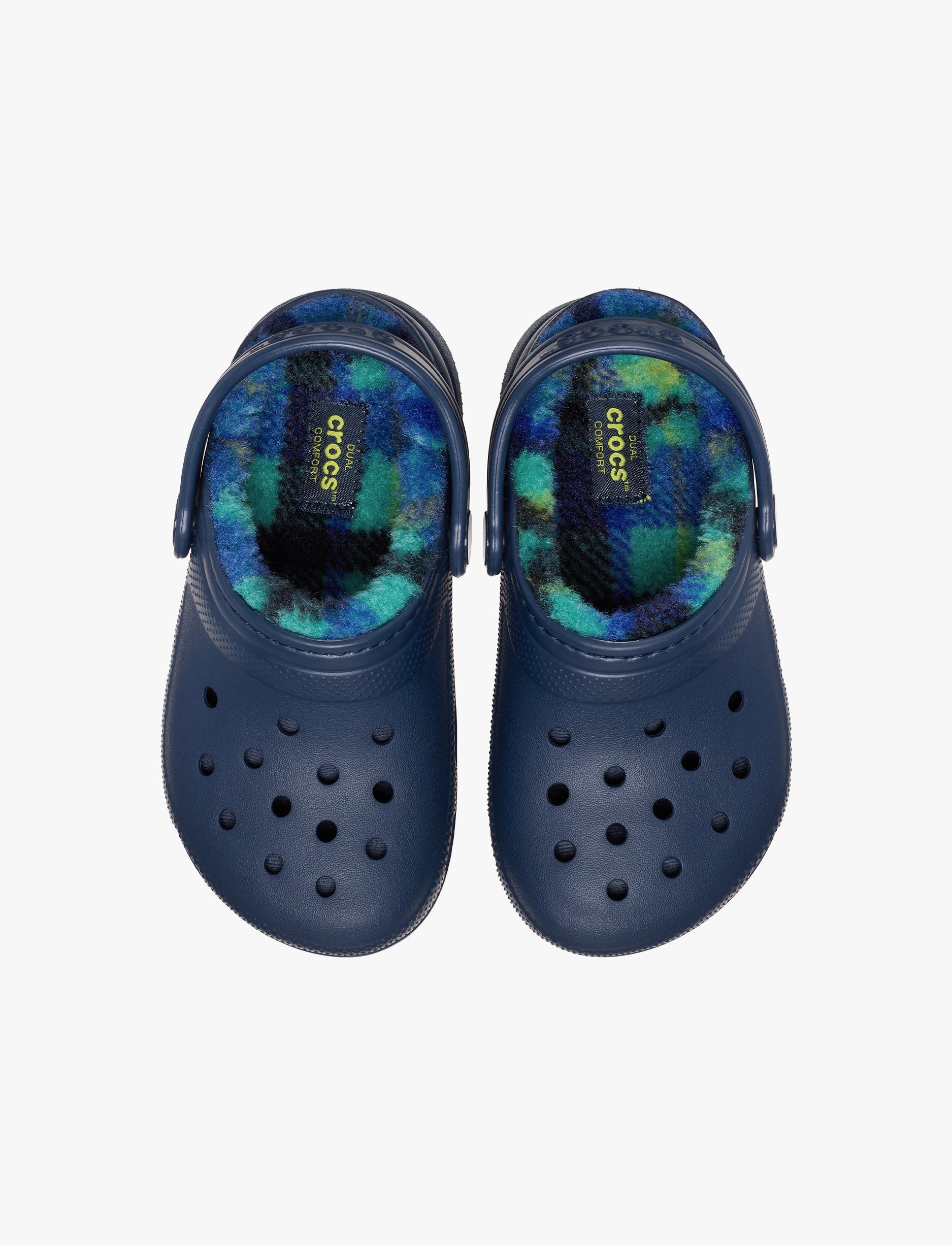 Crocs Kids’ Classic Lined Bold Check Clog - כפכפי פרווה קלוג קרוקס לילדים בצבע נייבי