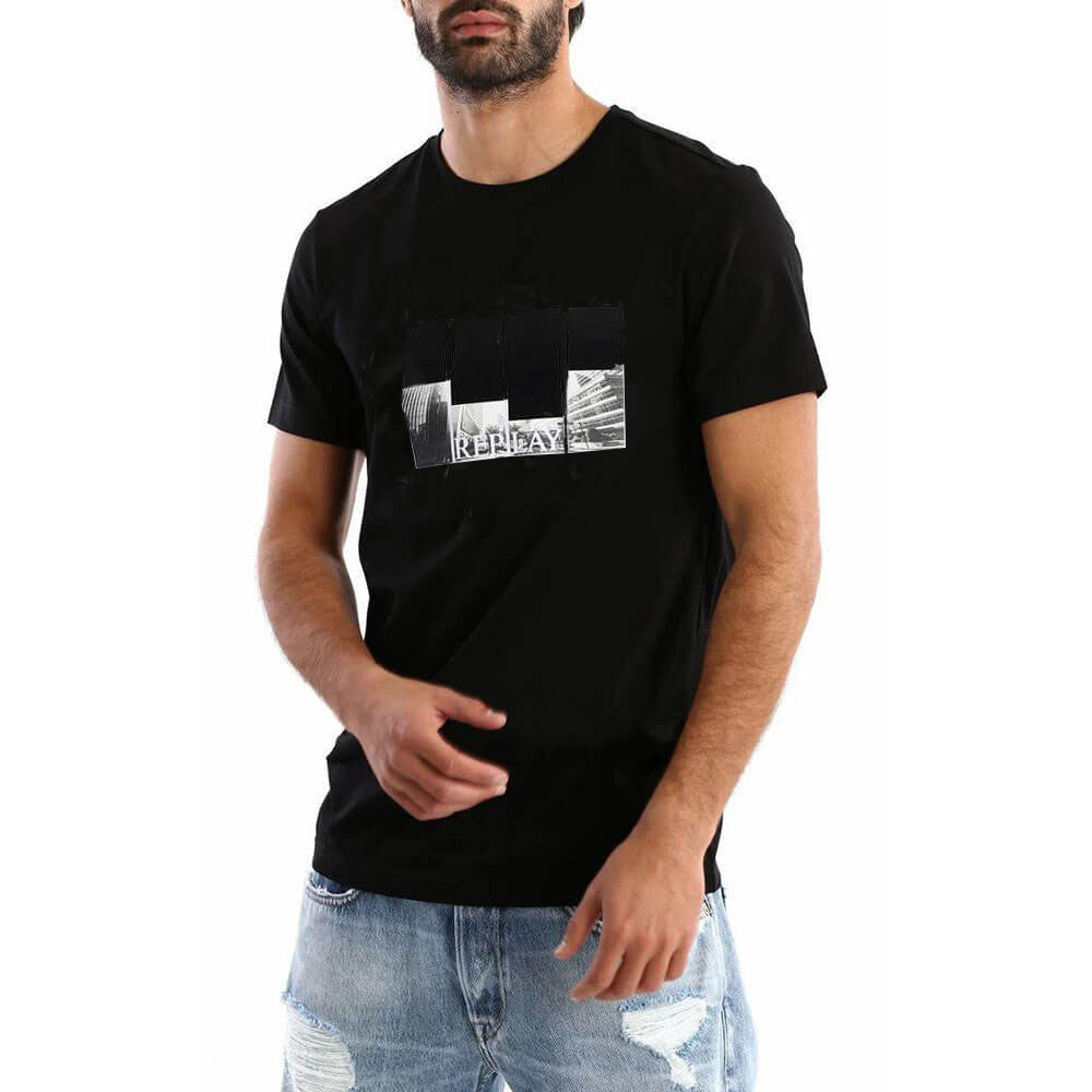 חולצת טישרט ריפליי קצרה הדפס בניינים מבריק גברים