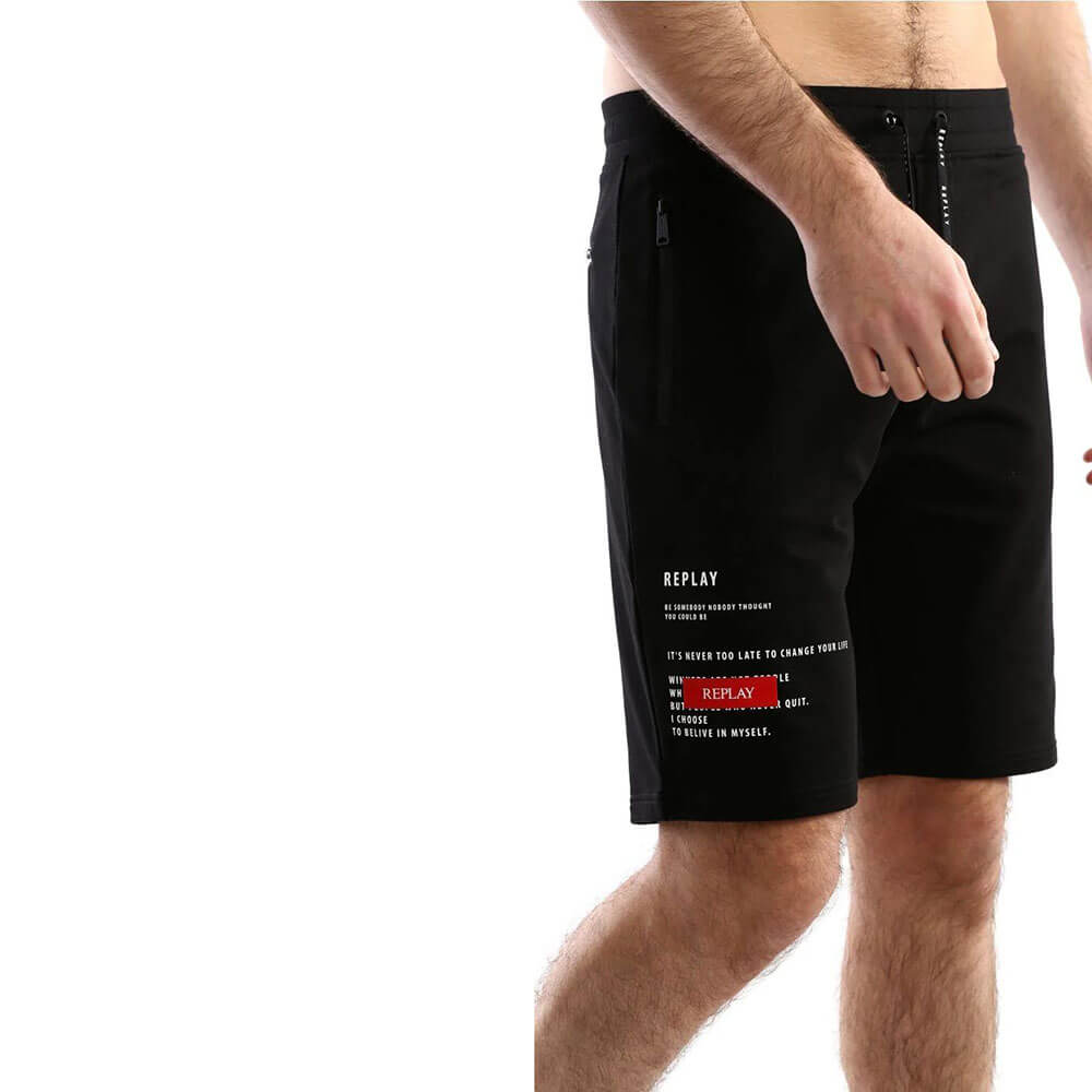 מכנס ריפליי קצר כיתוב לוגו אדום גברים