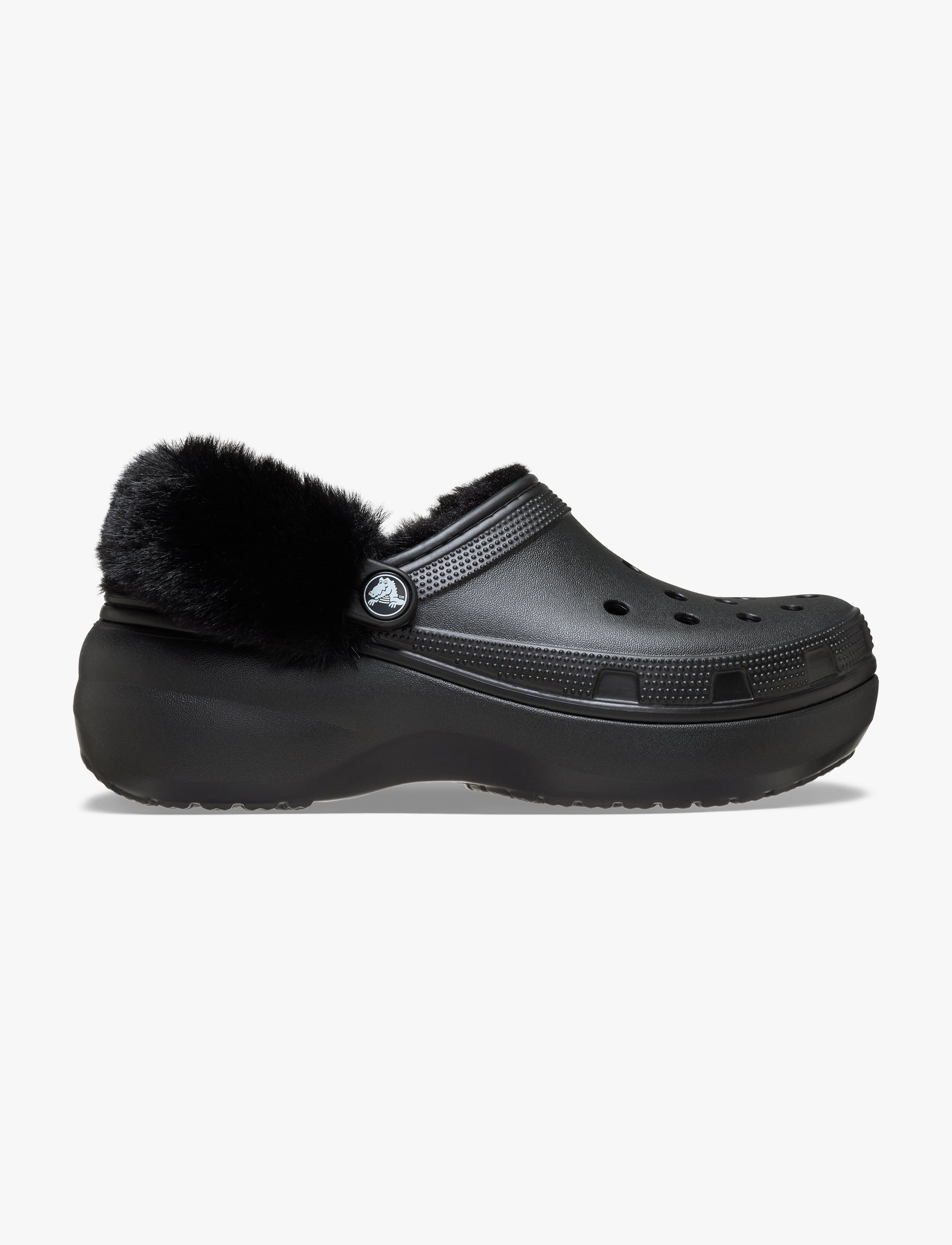 Crocs Classic Platform Fuzz Lined Clog - כפכפי קרוקס פלטפורמה פרוותיים לנשים בצבע שחור