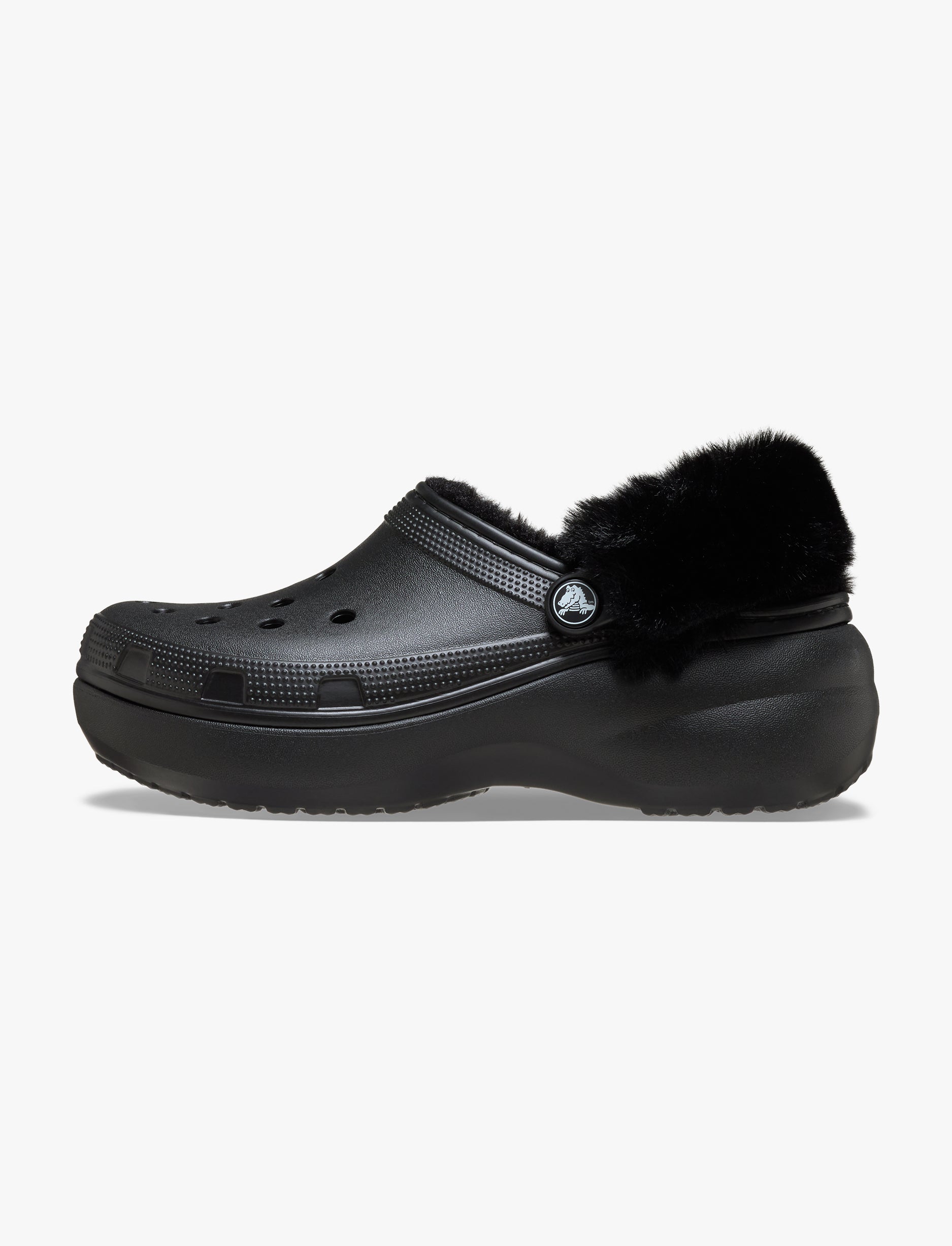 Crocs Classic Platform Fuzz Lined Clog - כפכפי קרוקס פלטפורמה פרוותיים לנשים בצבע שחור