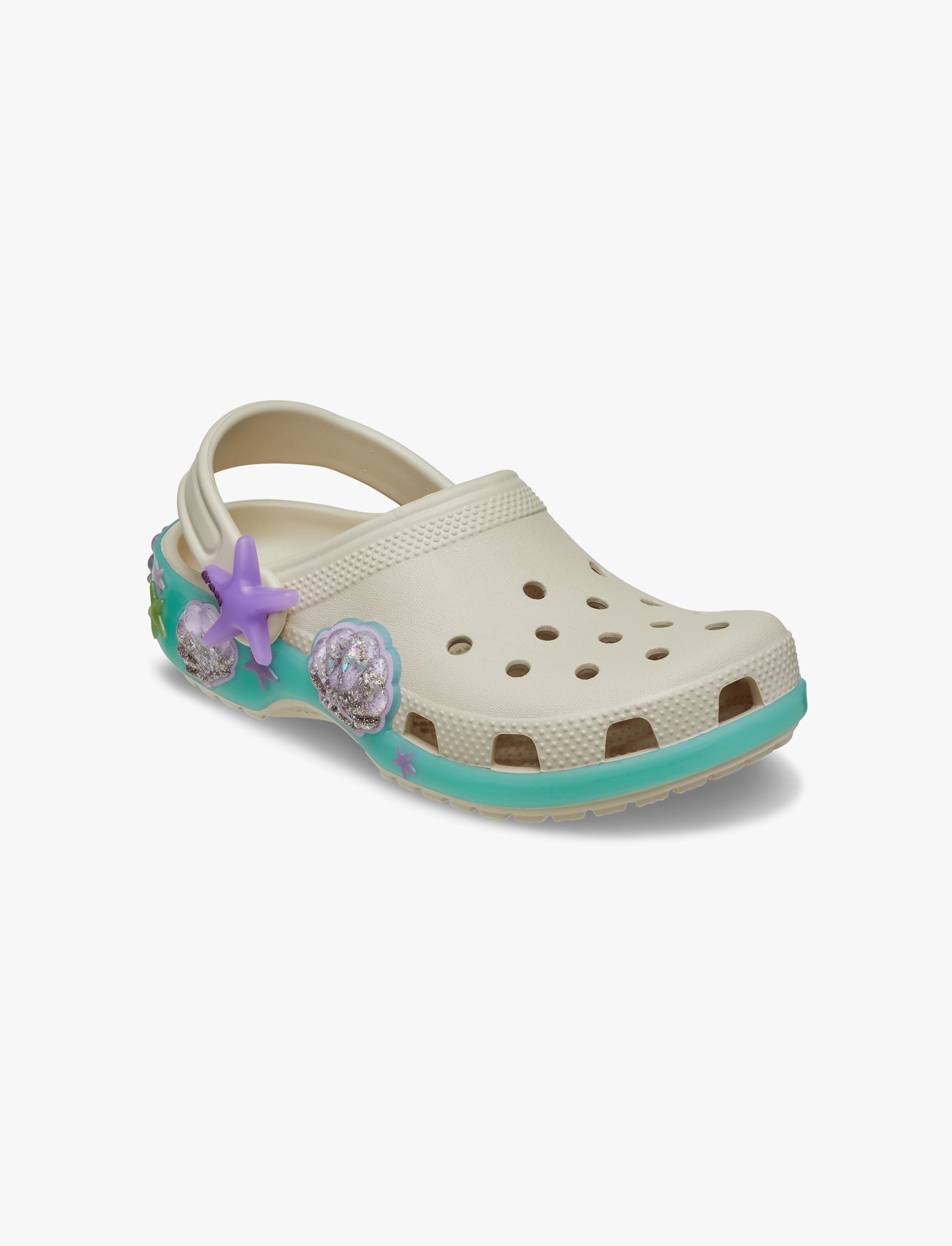 Crocs Classic Sea Sparkle Shaker Clog T - כפכפי קלוג קרוקס לילדים בצבע קרם בעיטור צדפים מידות קטנות