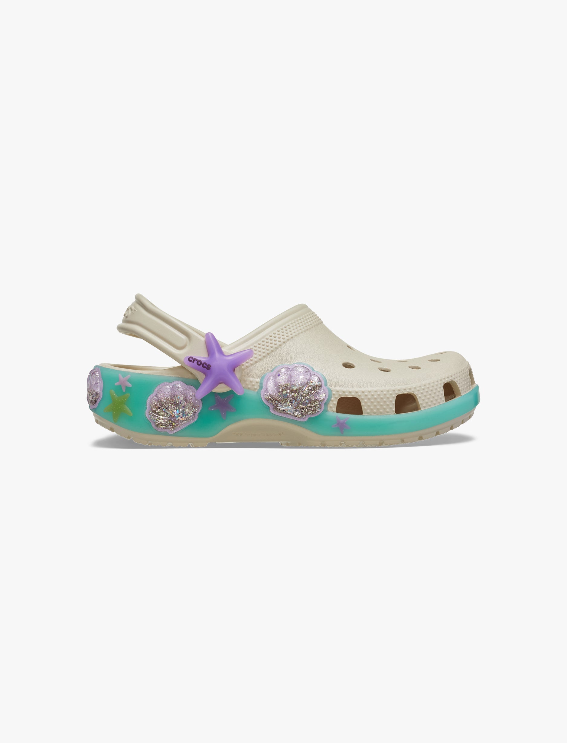 Crocs Classic Sea Sparkle Shaker Clog T - כפכפי קלוג קרוקס לילדים בצבע קרם בעיטור צדפים מידות קטנות