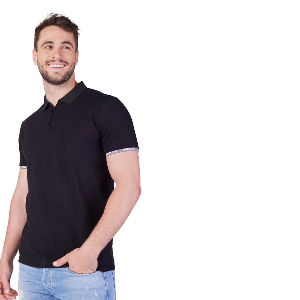 חולצת פולו ריפליי פס לוגו בשרוול גברים
