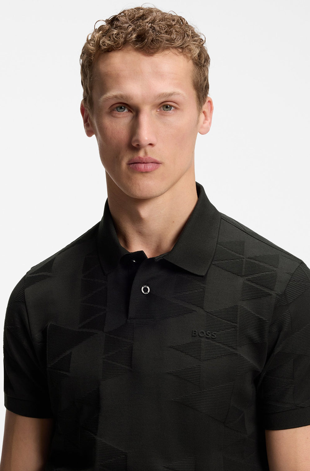 חולצת פולו הוגו בוס Cotton Knit Polo With 3D Jacquard Design גברים