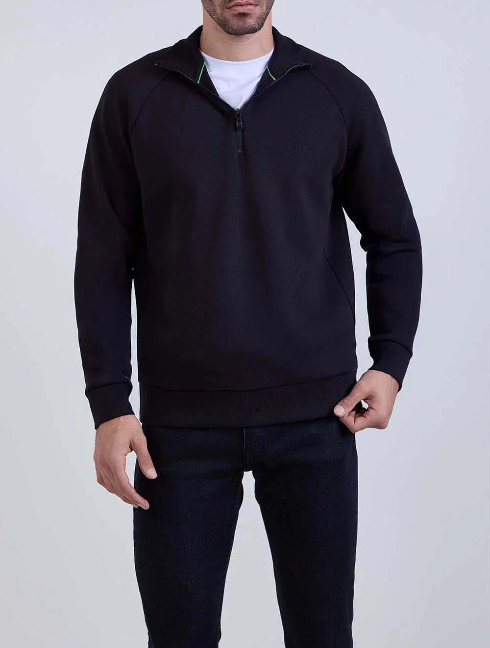סווטשירט הוגו בוס Zip-Neck Sweatshirt In Stretch גברים - hbs-50565306-001-XS