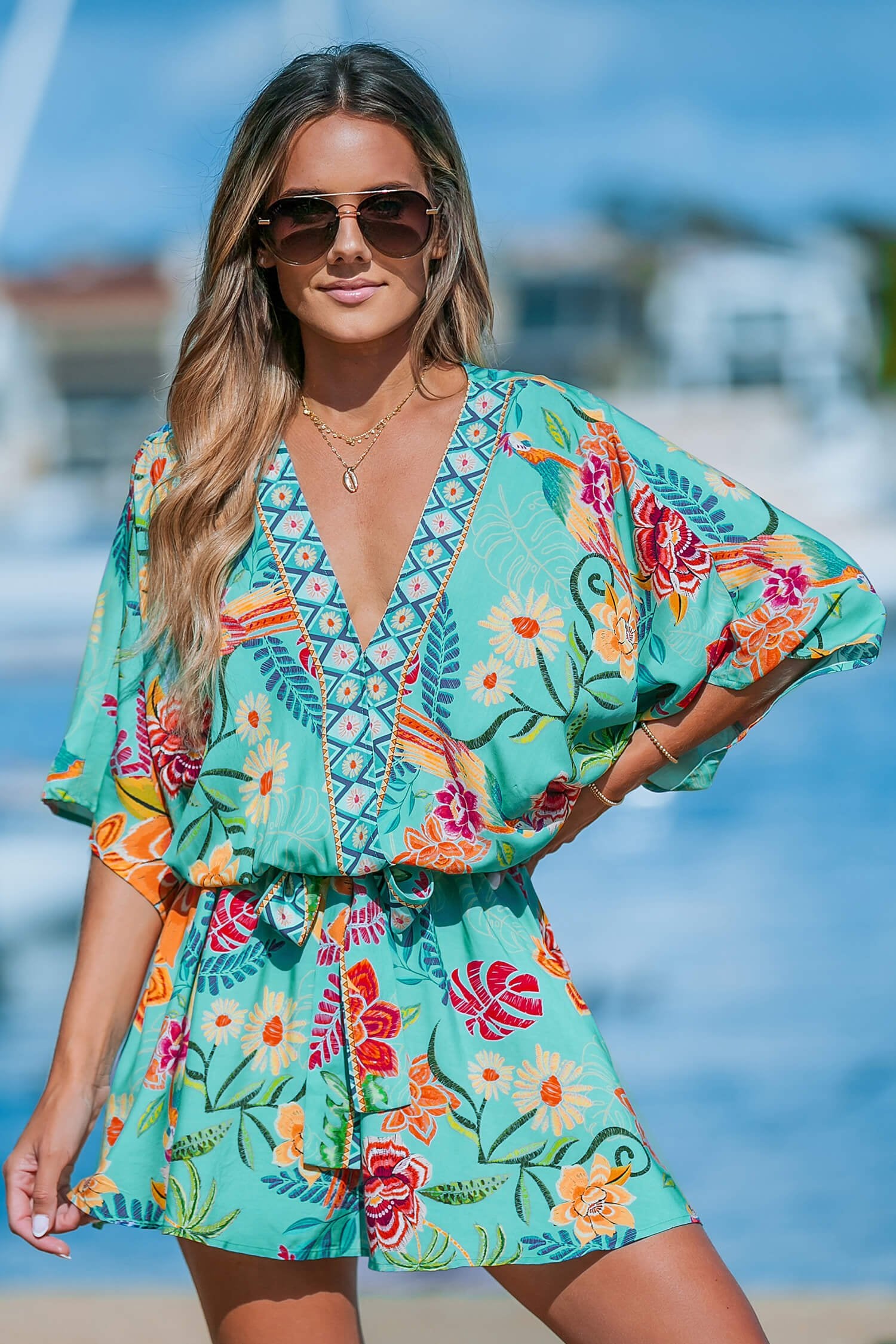שמלה Cupshe Tropical Dolman Sleeve Casual Mini נשים