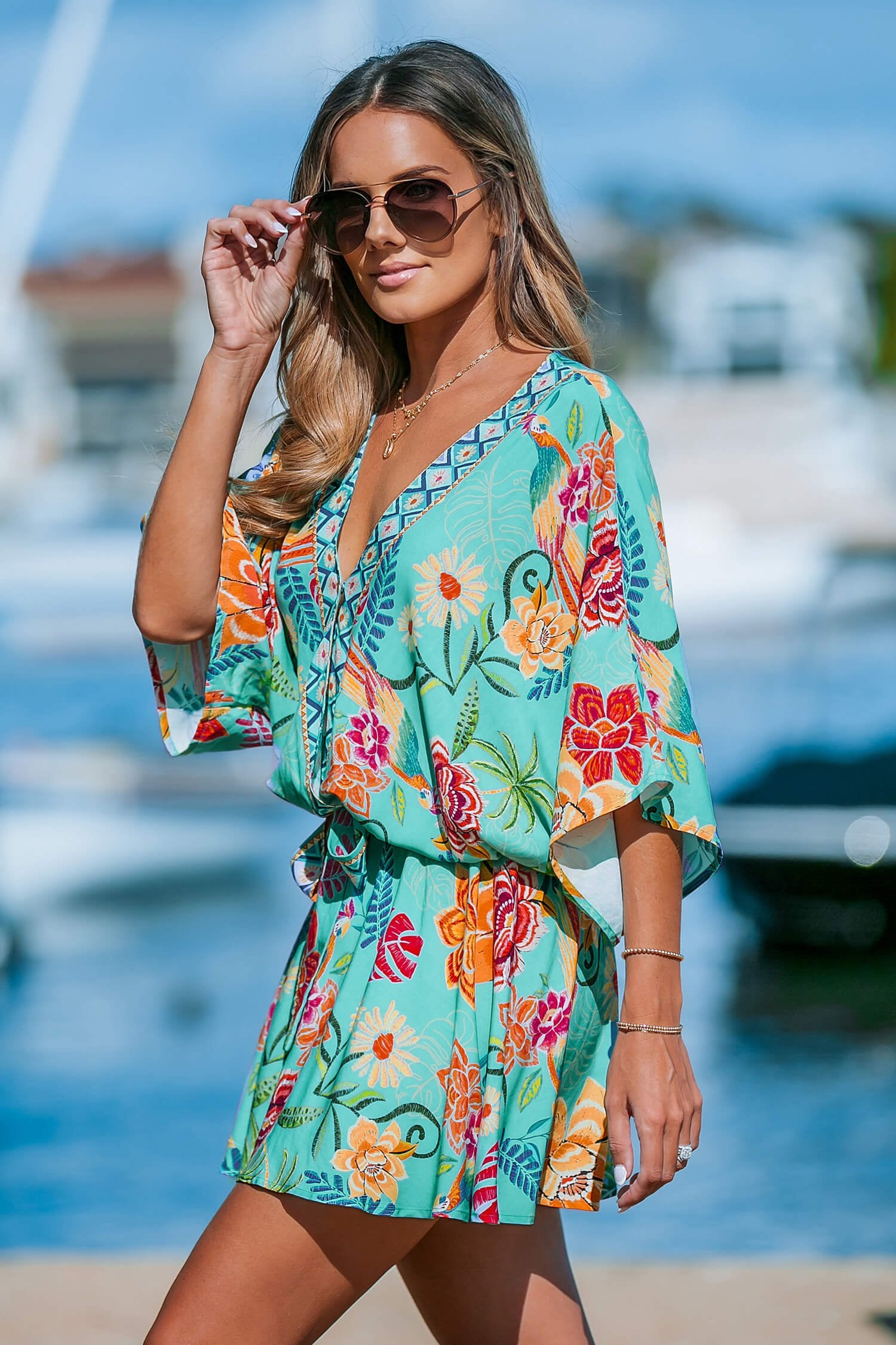 שמלה Cupshe Tropical Dolman Sleeve Casual Mini נשים