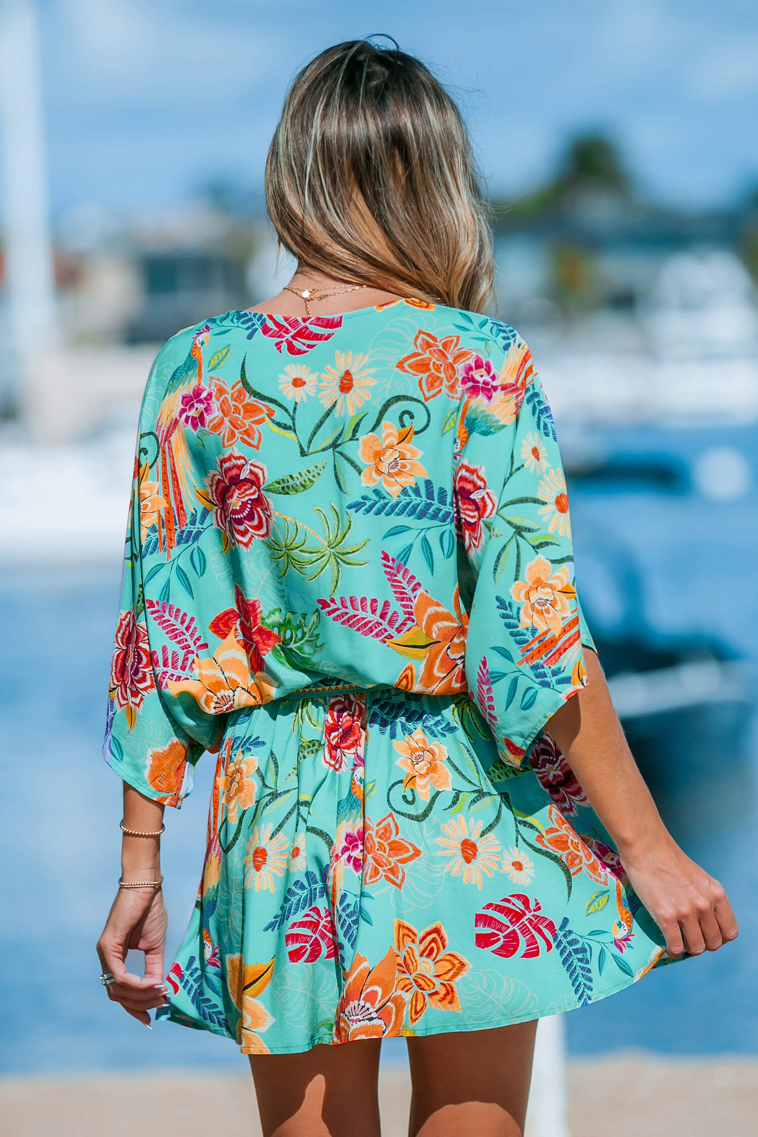 שמלה Cupshe Tropical Dolman Sleeve Casual Mini נשים