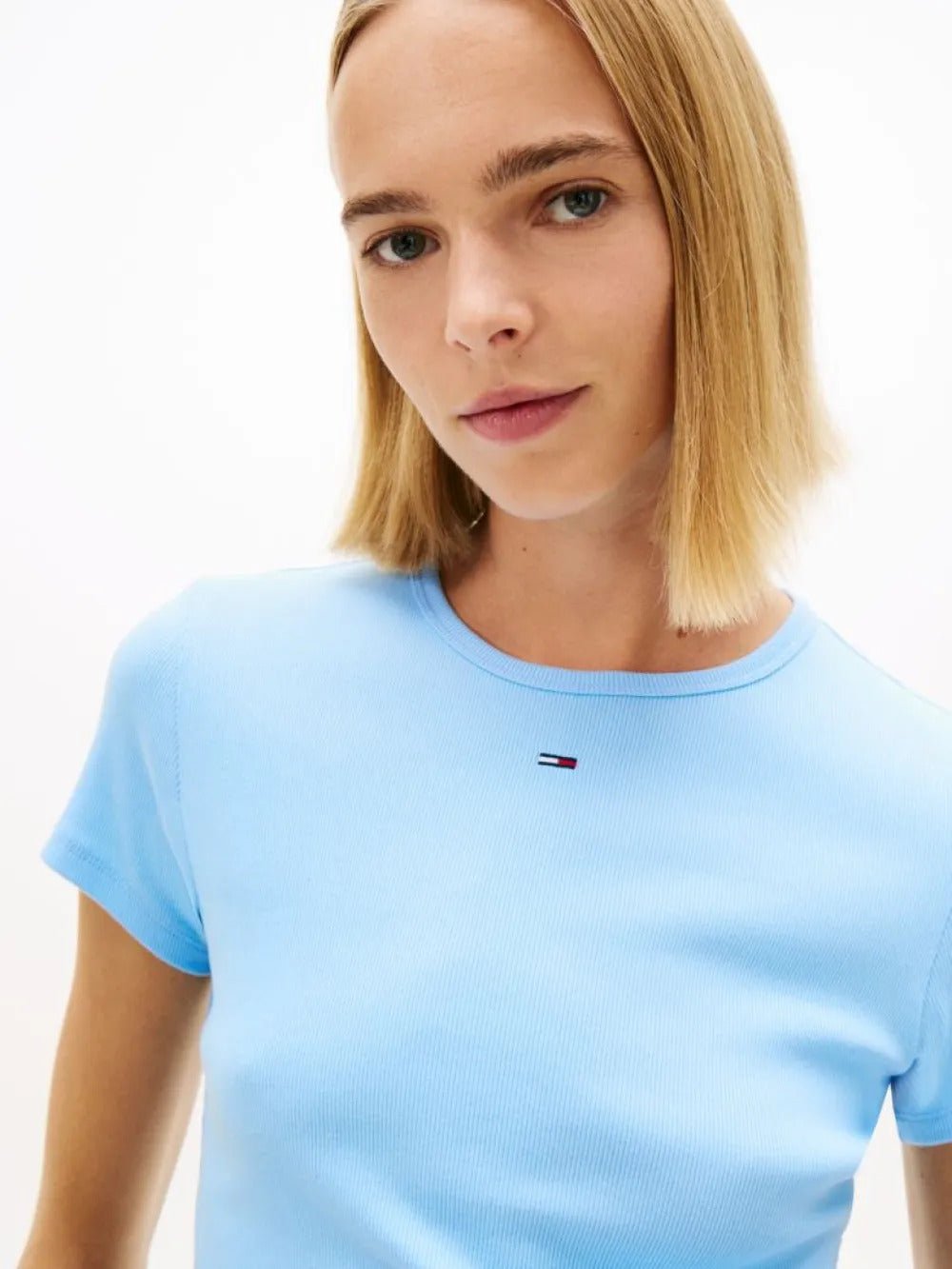 חולצת טישירט קצרה טומי הילפיגר Essential Slim Rib-Knit נשים