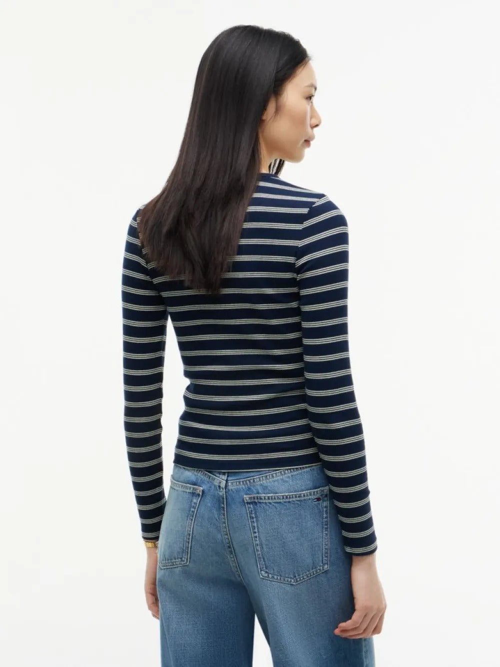 חולצת טישירט ארוכה טומי הילפיגר Ribbed Slim Long Sleeve נשים - thr-DW0DW17387-0X5-XS