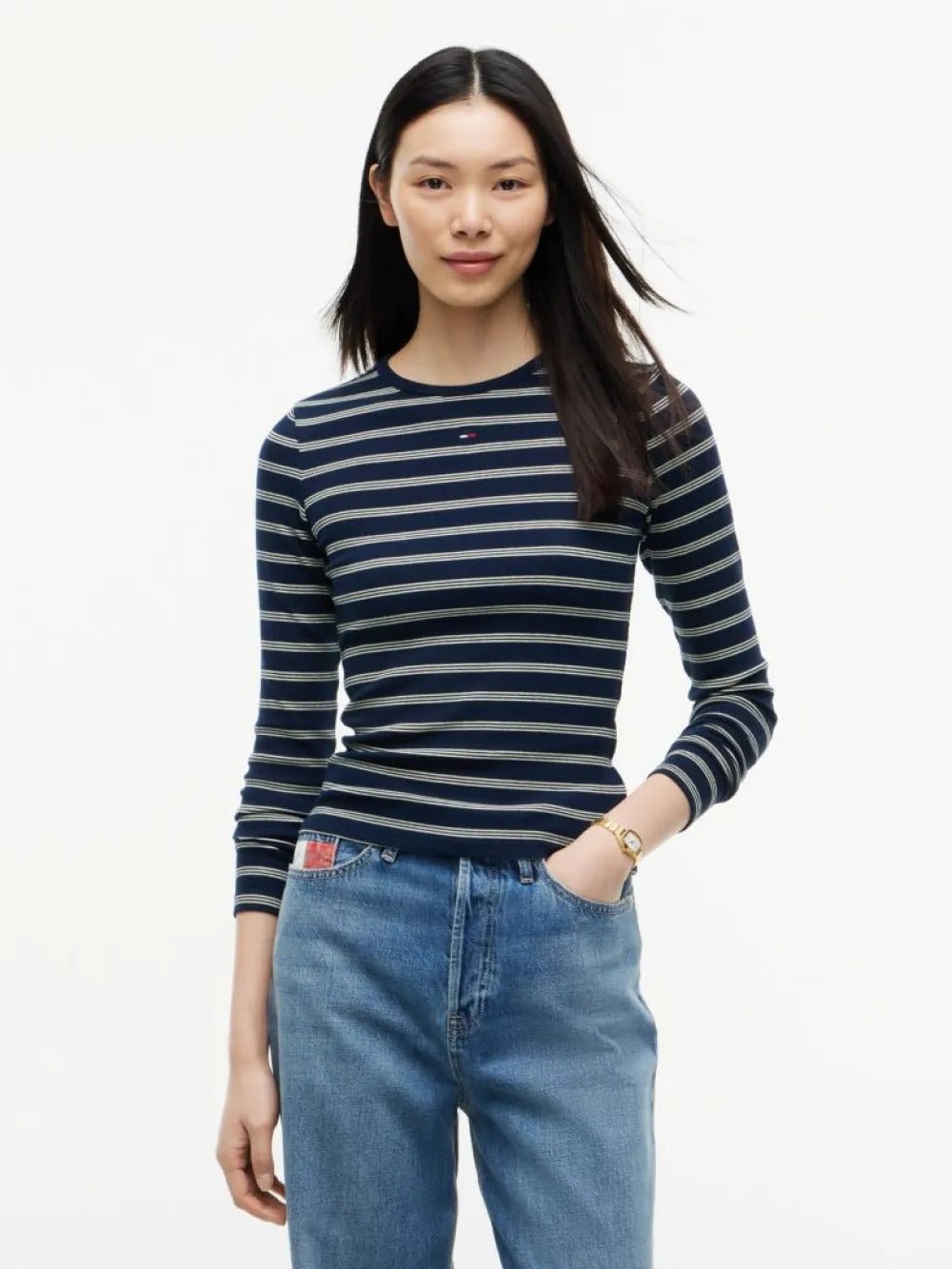חולצת טישירט ארוכה טומי הילפיגר Ribbed Slim Long Sleeve נשים - thr-DW0DW17387-0X5-XS