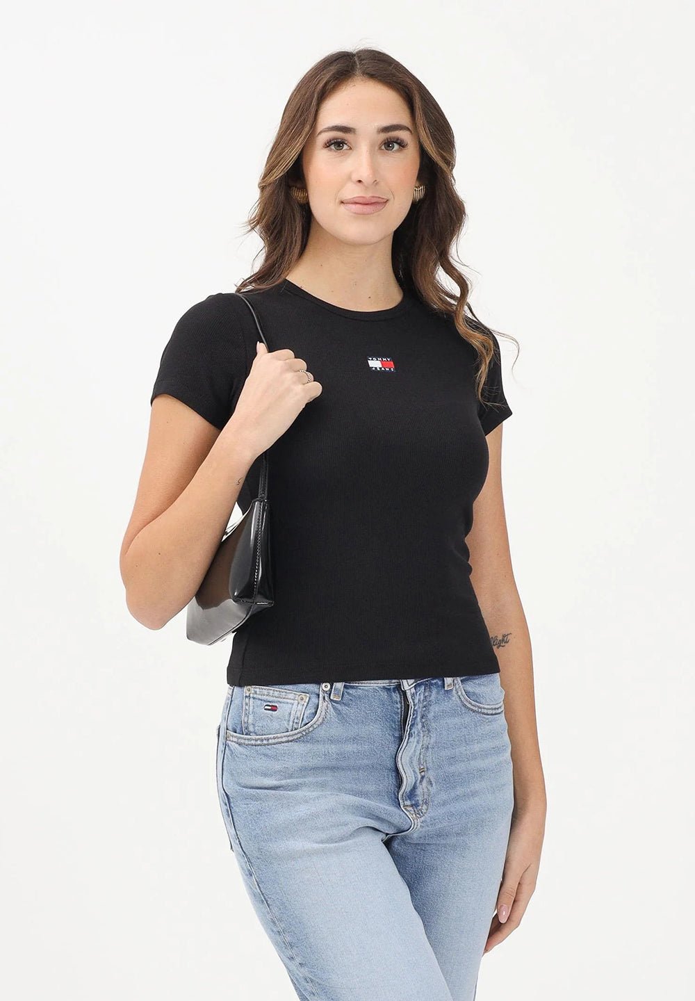 חולצת טישרט קצרה טומי הילפיגר Slim Badge Rib נשים