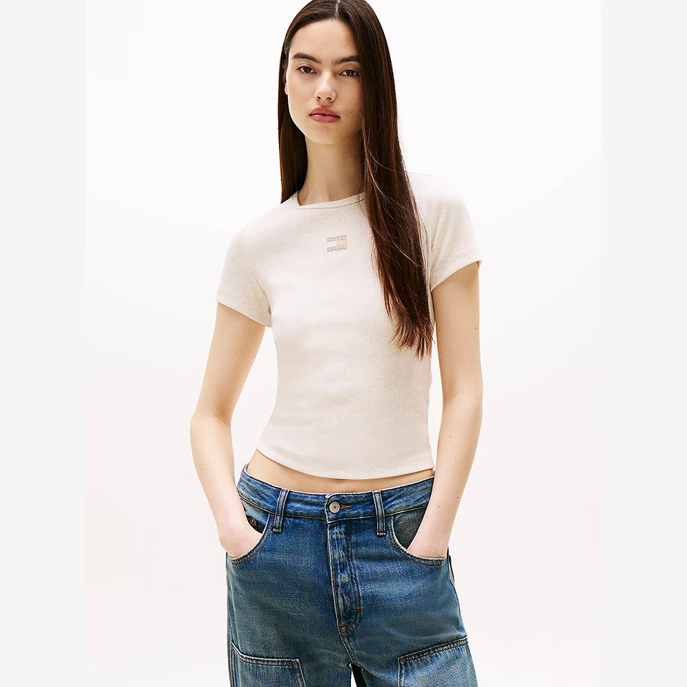 חולצת טישירט קצרה טומי הילפיגר Tommy Badge Ribbed Slim נשים